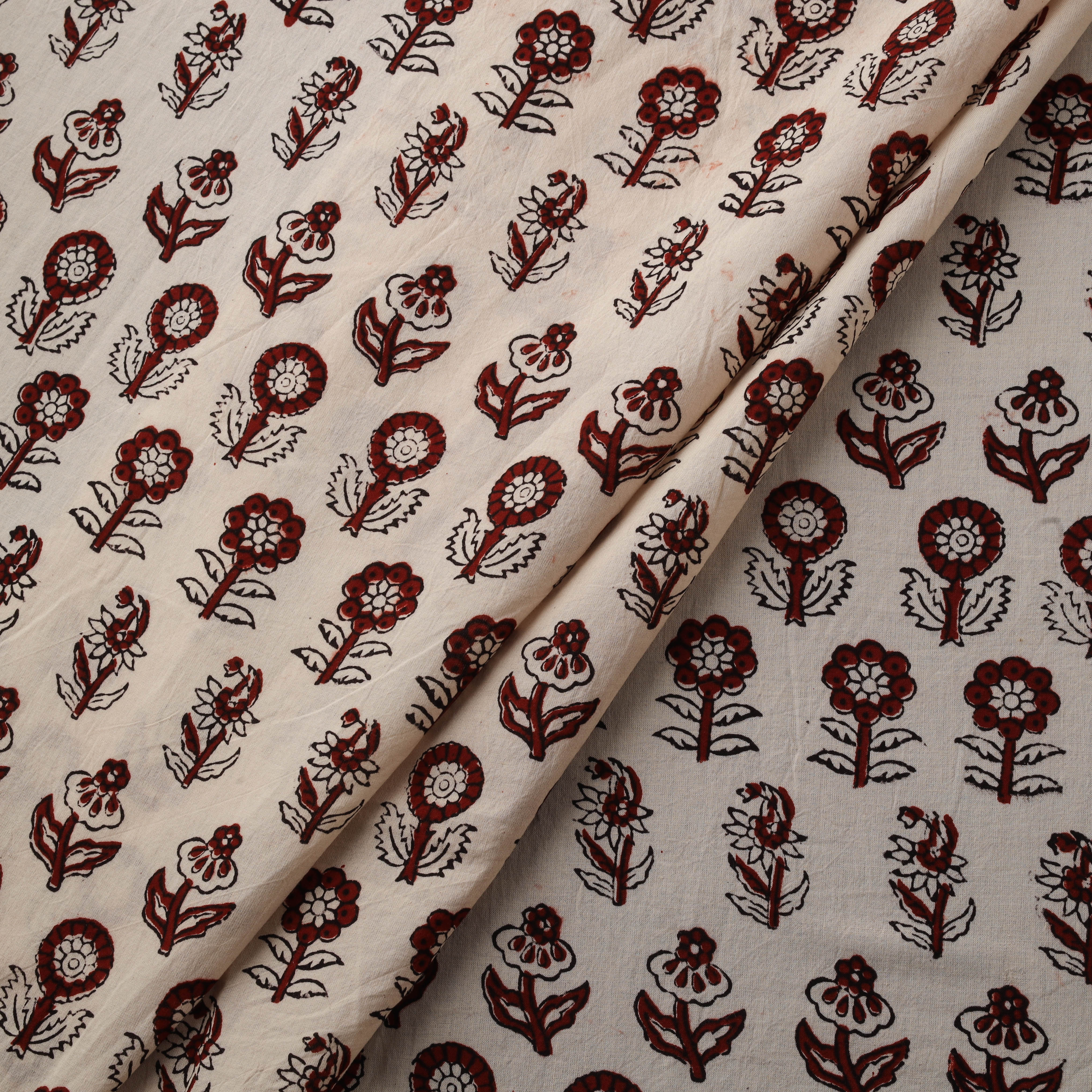 Beige - Brown - Bagh Hand Block Print Natural Dyed Cotton Fabric 10 - Image 2