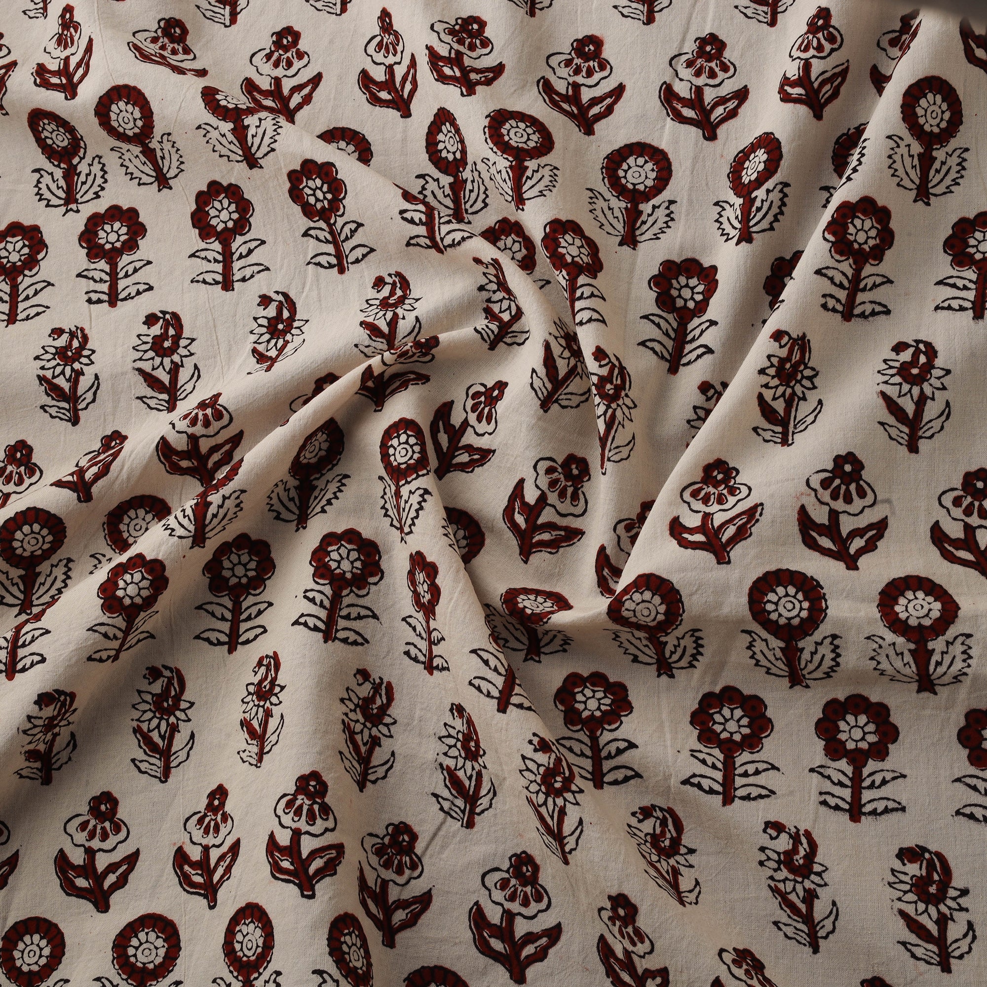 Beige - Brown - Bagh Hand Block Print Natural Dyed Cotton Fabric 10 - Image 3