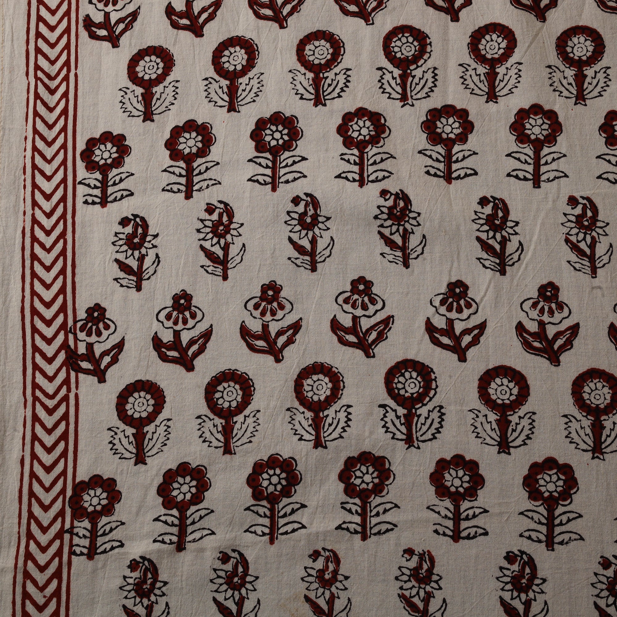 Beige - Brown - Bagh Hand Block Print Natural Dyed Cotton Fabric 10 - Image 4