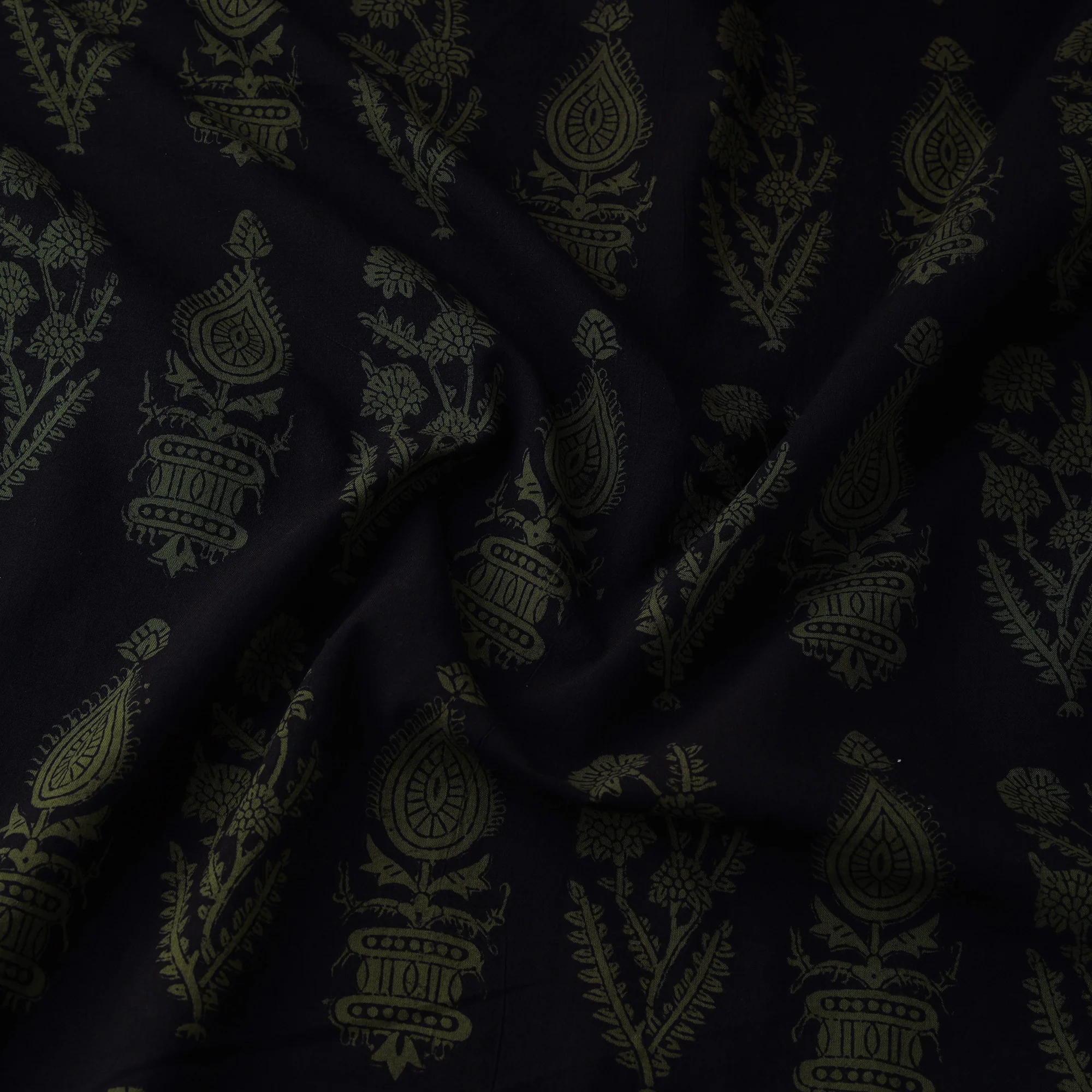 Black - Bagh Hand Block Print Natural Dyed Cotton Fabric 11 - Image 3
