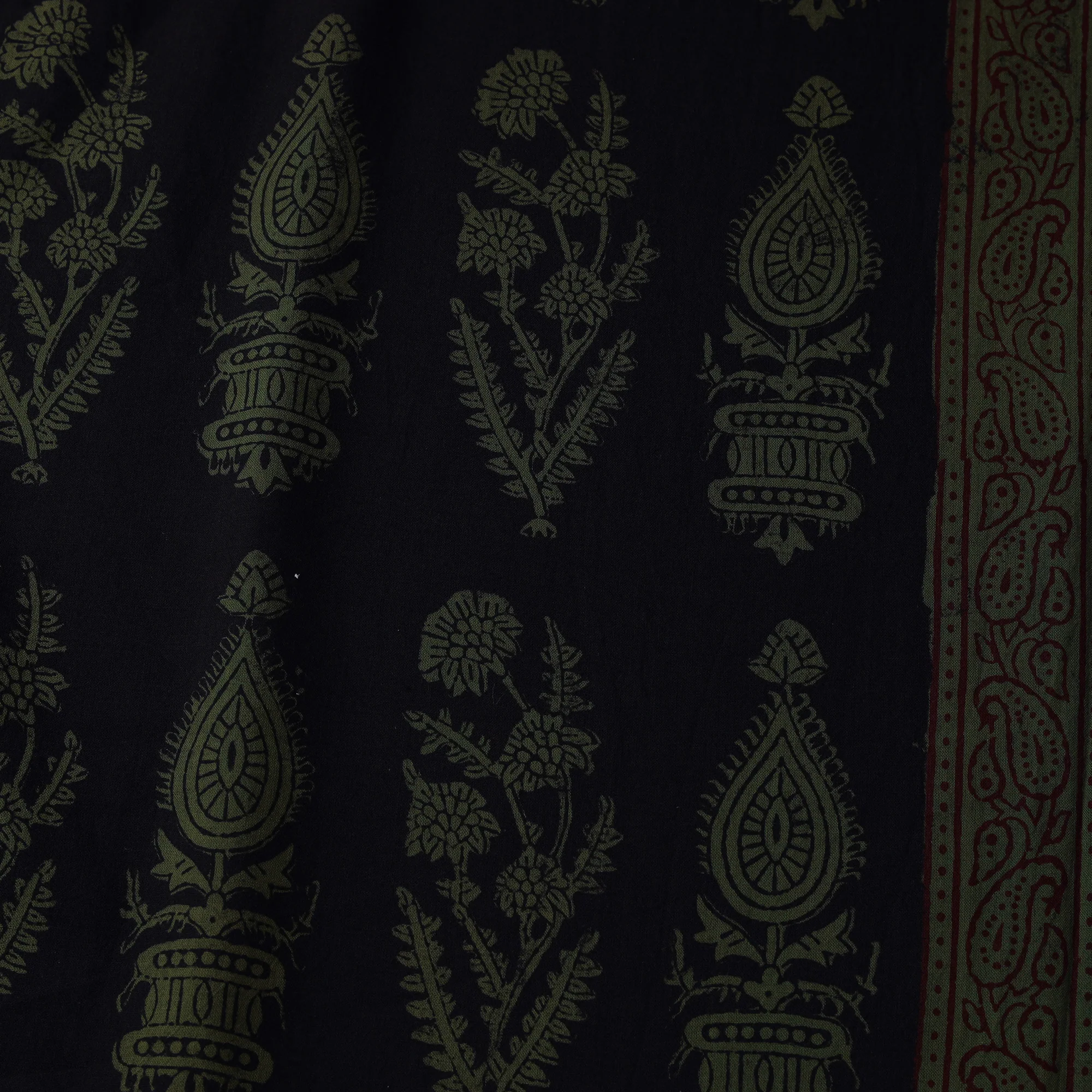 Black - Bagh Hand Block Print Natural Dyed Cotton Fabric 11 - Image 4