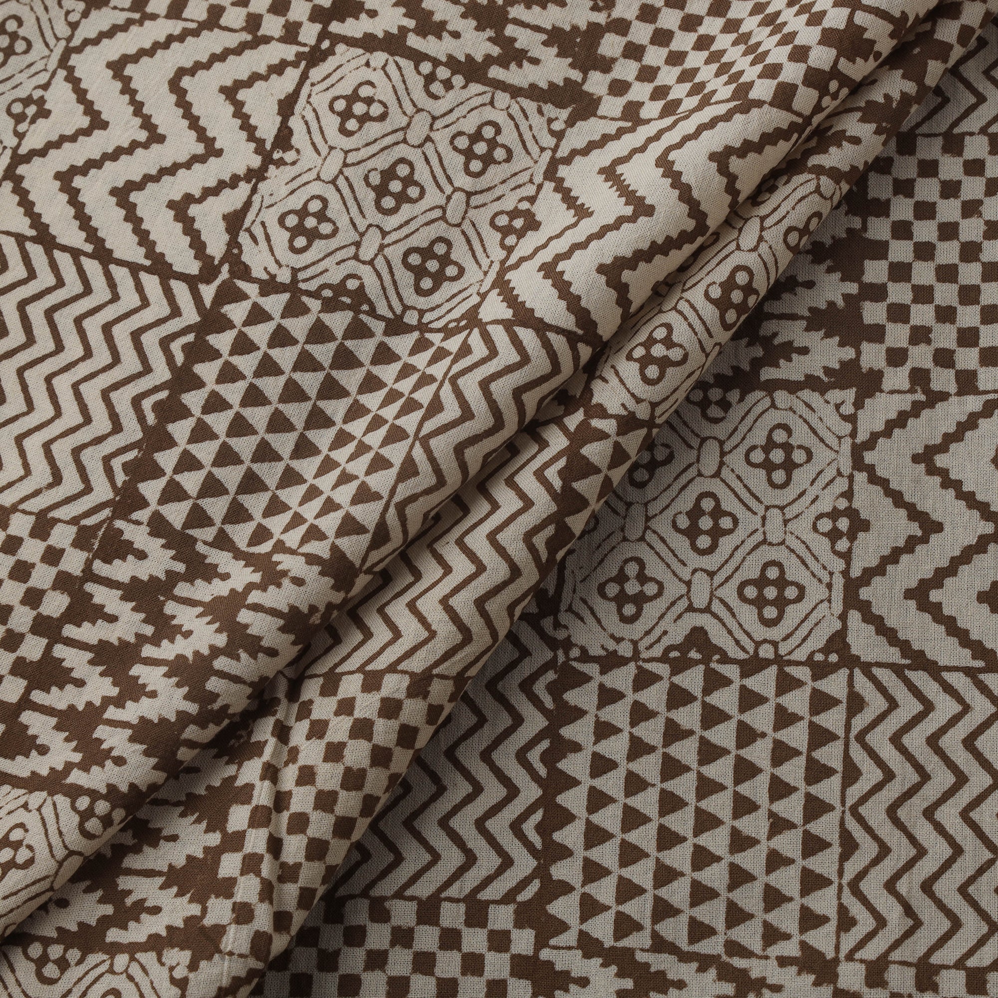 Brown - Bagh Hand Block Print Natural Dyed Cotton Fabric 11 - Image 2