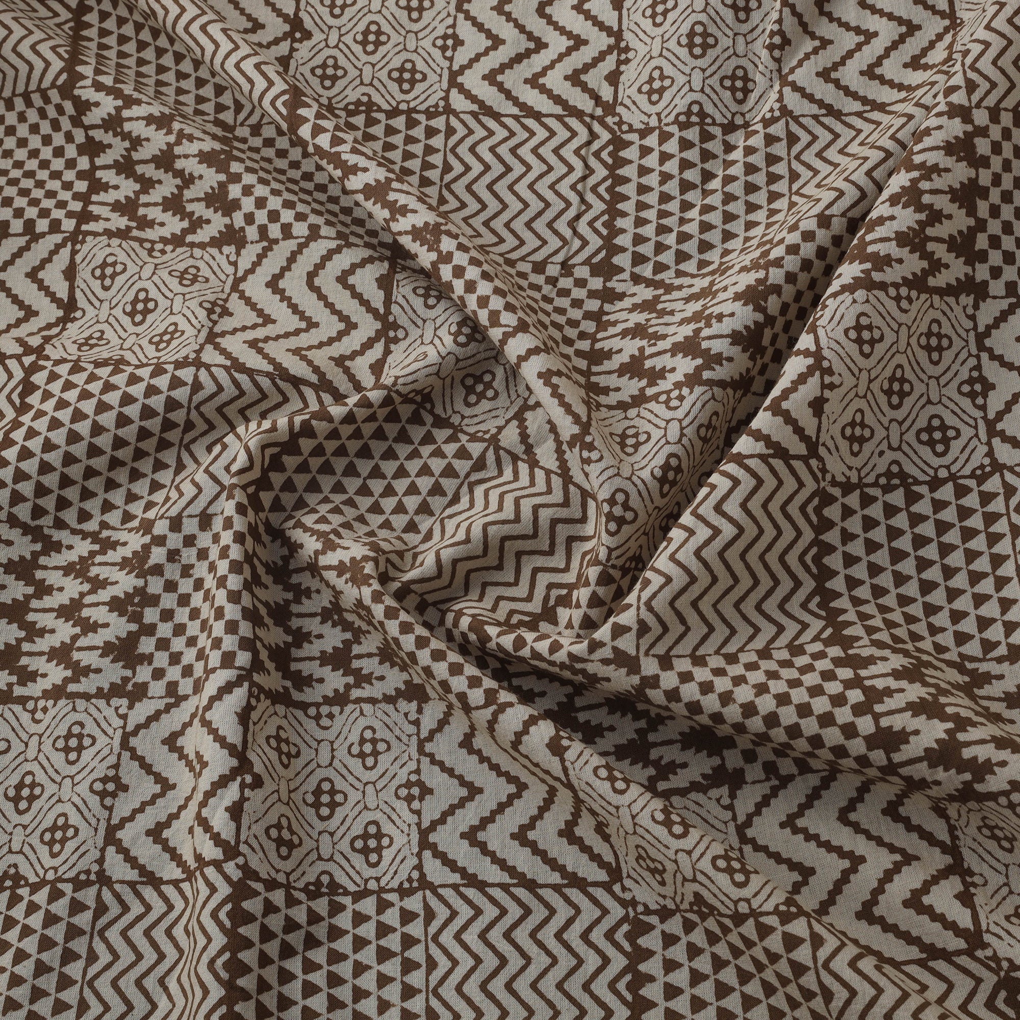 Brown - Bagh Hand Block Print Natural Dyed Cotton Fabric 11 - Image 3