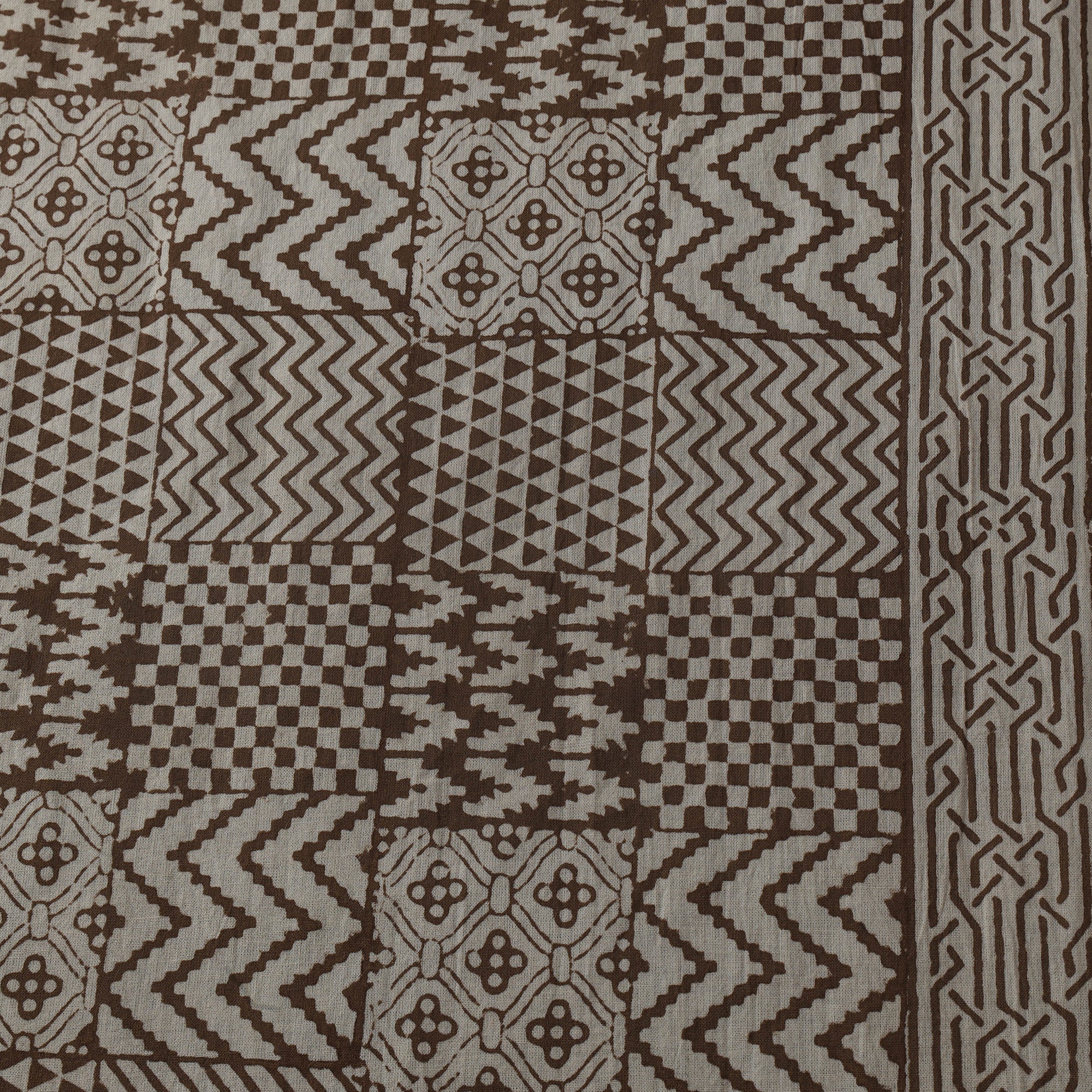 Brown - Bagh Hand Block Print Natural Dyed Cotton Fabric 11 - Image 4