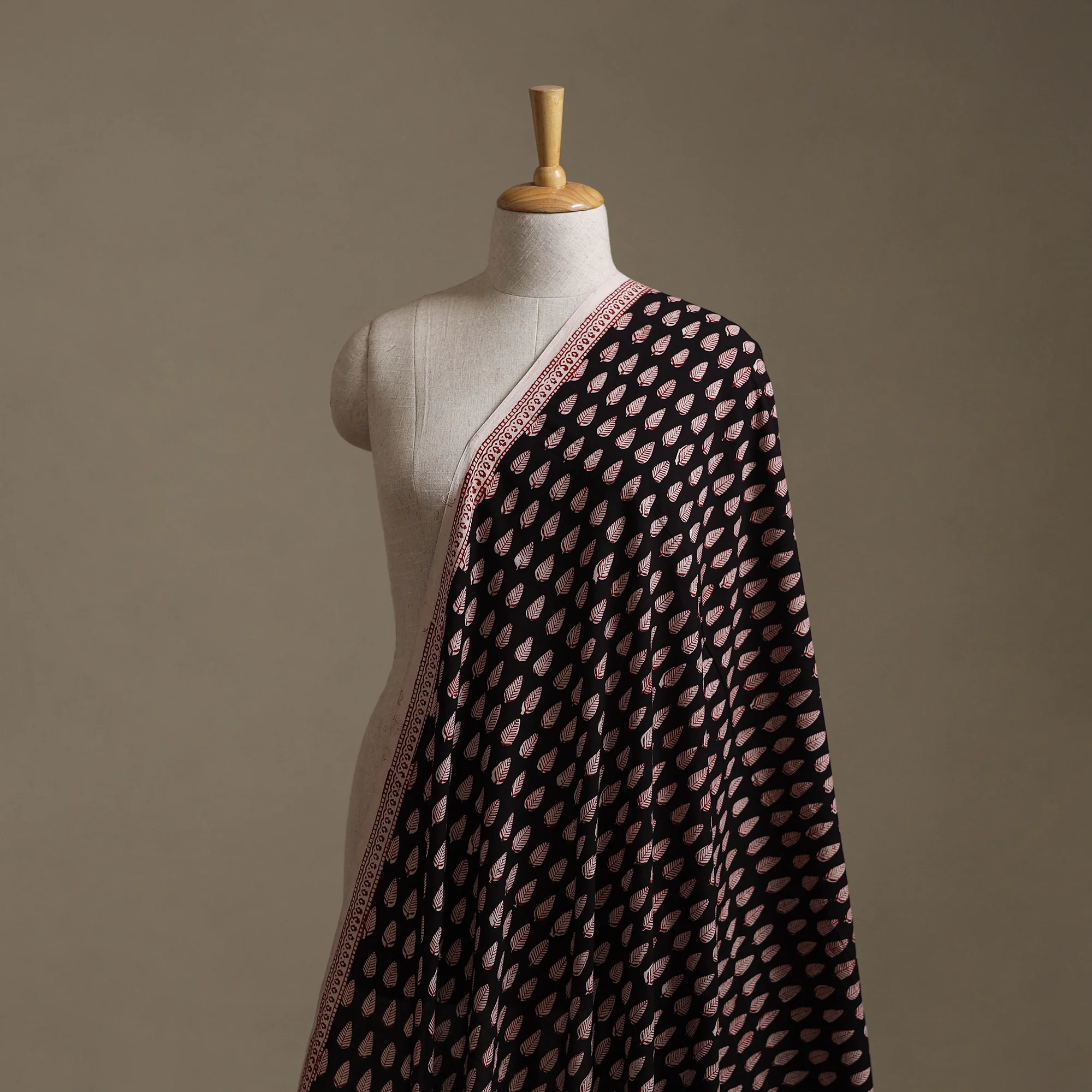 Black - Brown - Bagh Hand Block Print Natural Dyed Cotton Fabric 11