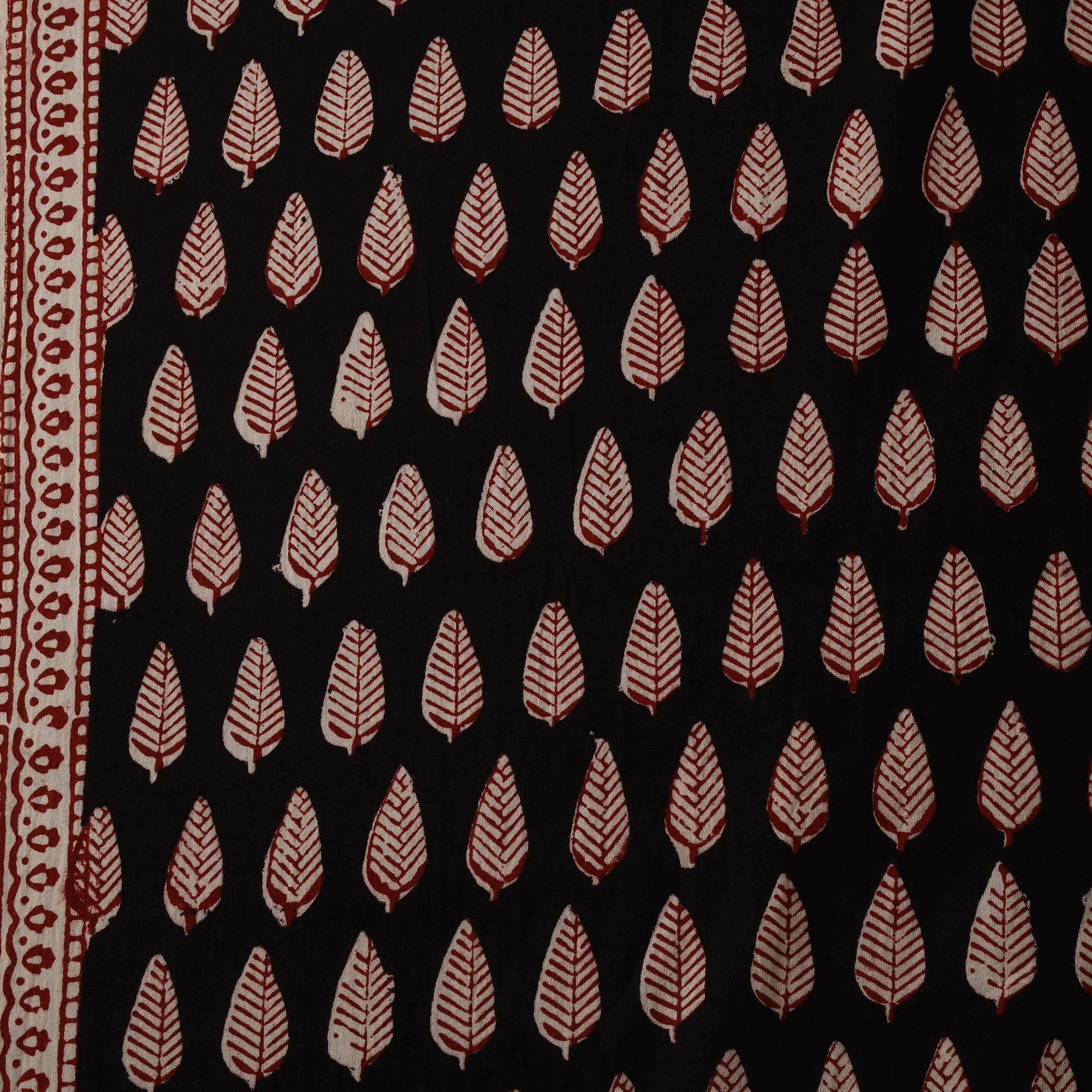 Black - Brown - Bagh Hand Block Print Natural Dyed Cotton Fabric 11 - Image 4