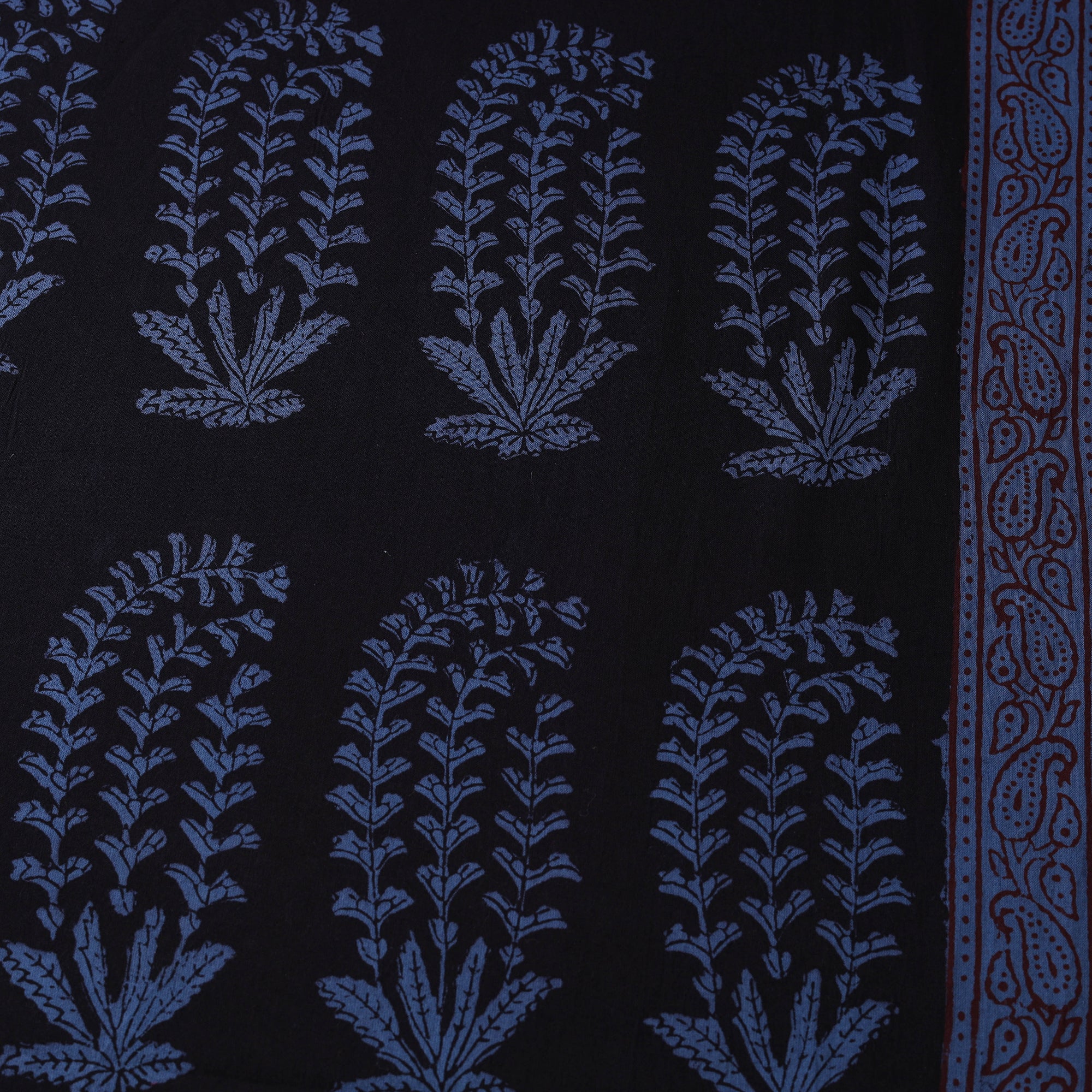 Black - Bagh Hand Block Print Natural Dyed Cotton Fabric 12 - Image 4