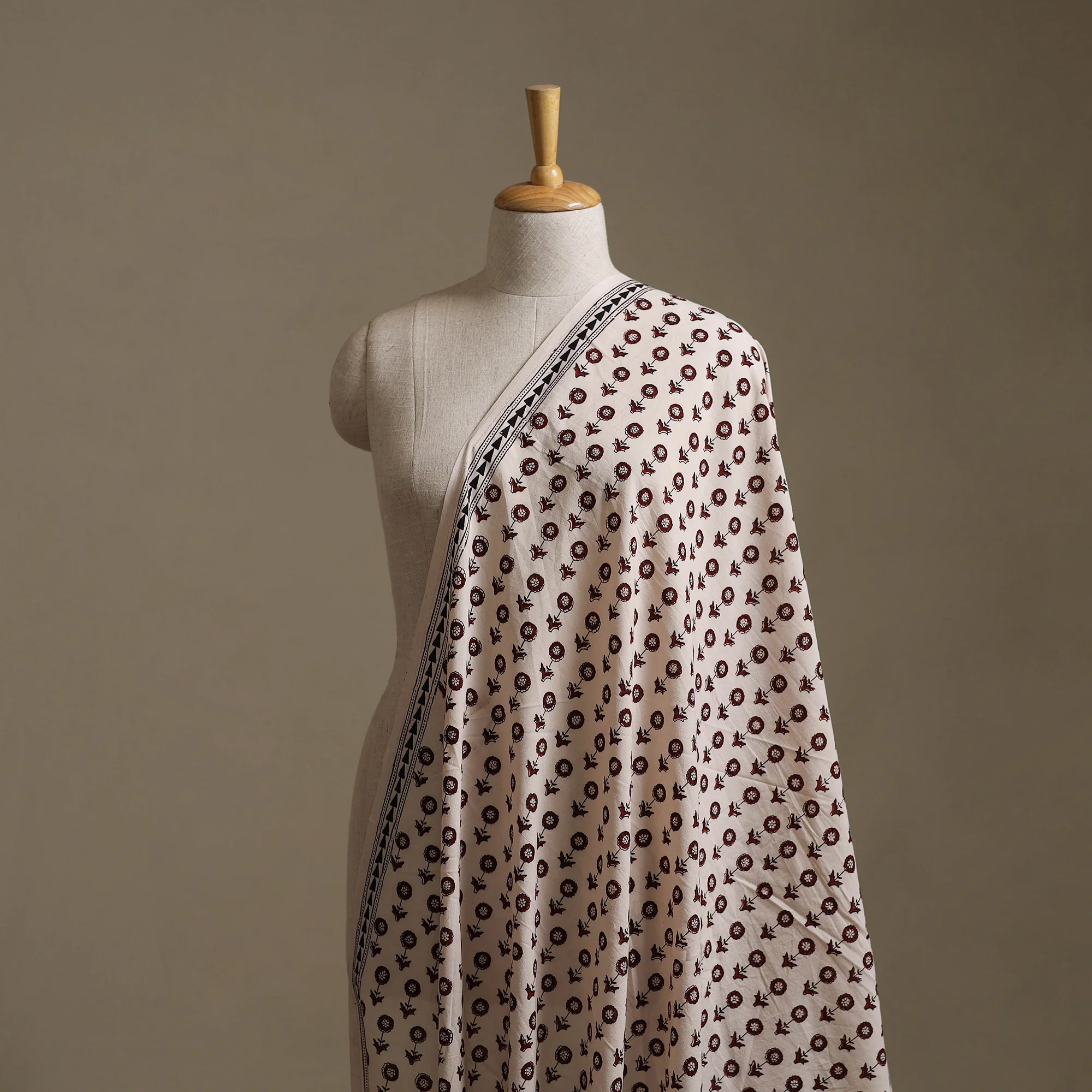 Beige - Baige - Bagh Hand Block Print Natural Dyed Cotton Fabric 12