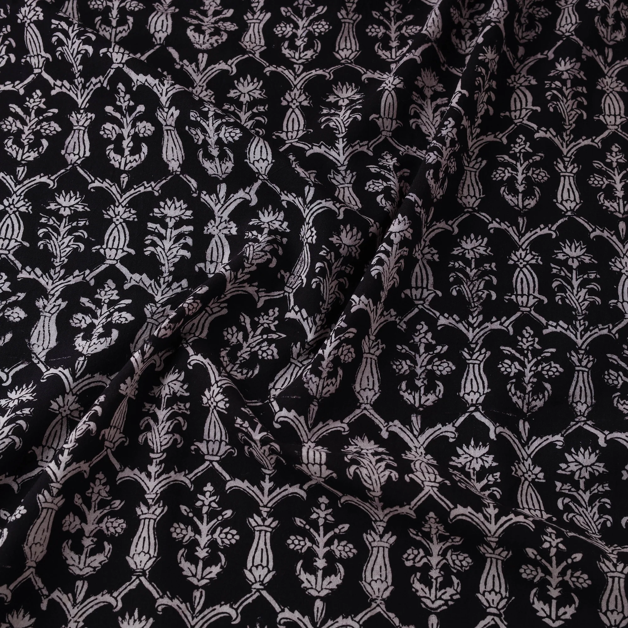 Black - Bagh Hand Block Print Natural Dyed Cotton Fabric 13 - Image 3