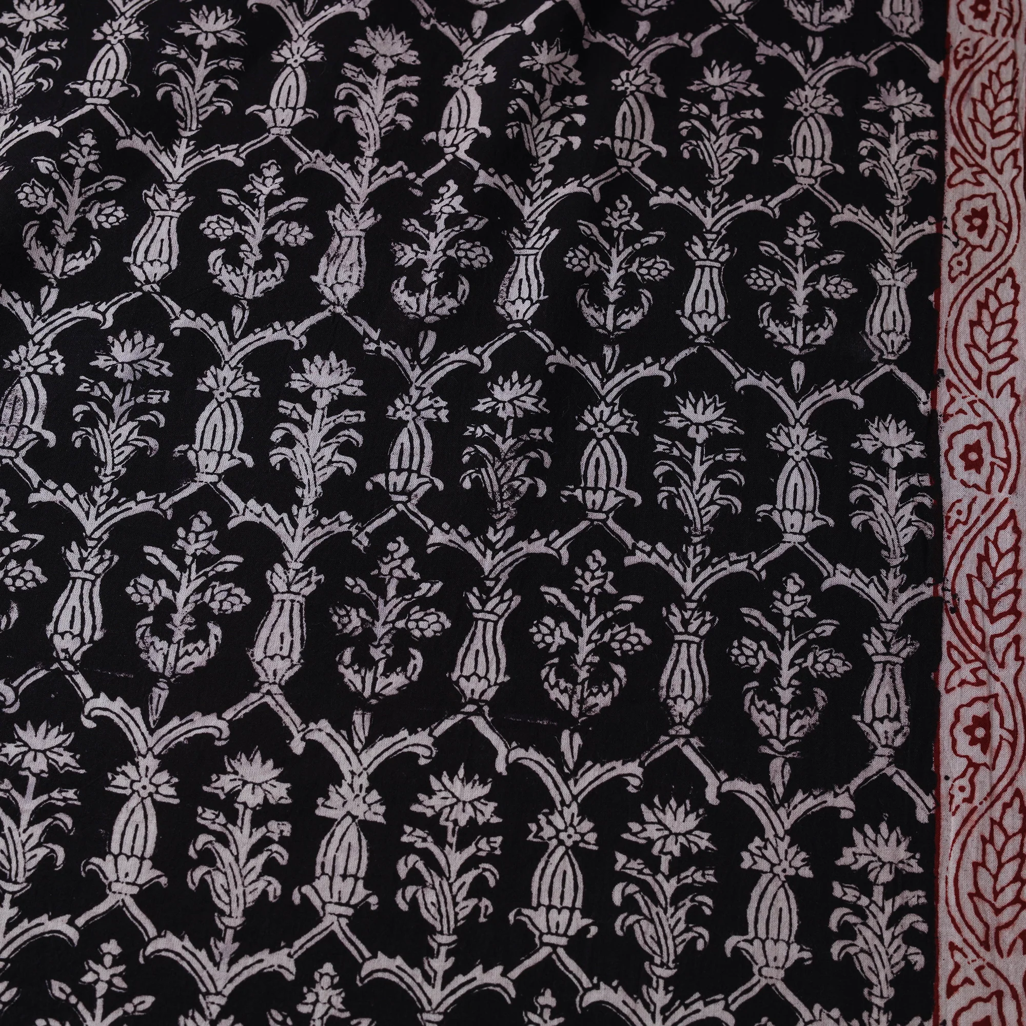 Black - Bagh Hand Block Print Natural Dyed Cotton Fabric 13 - Image 4