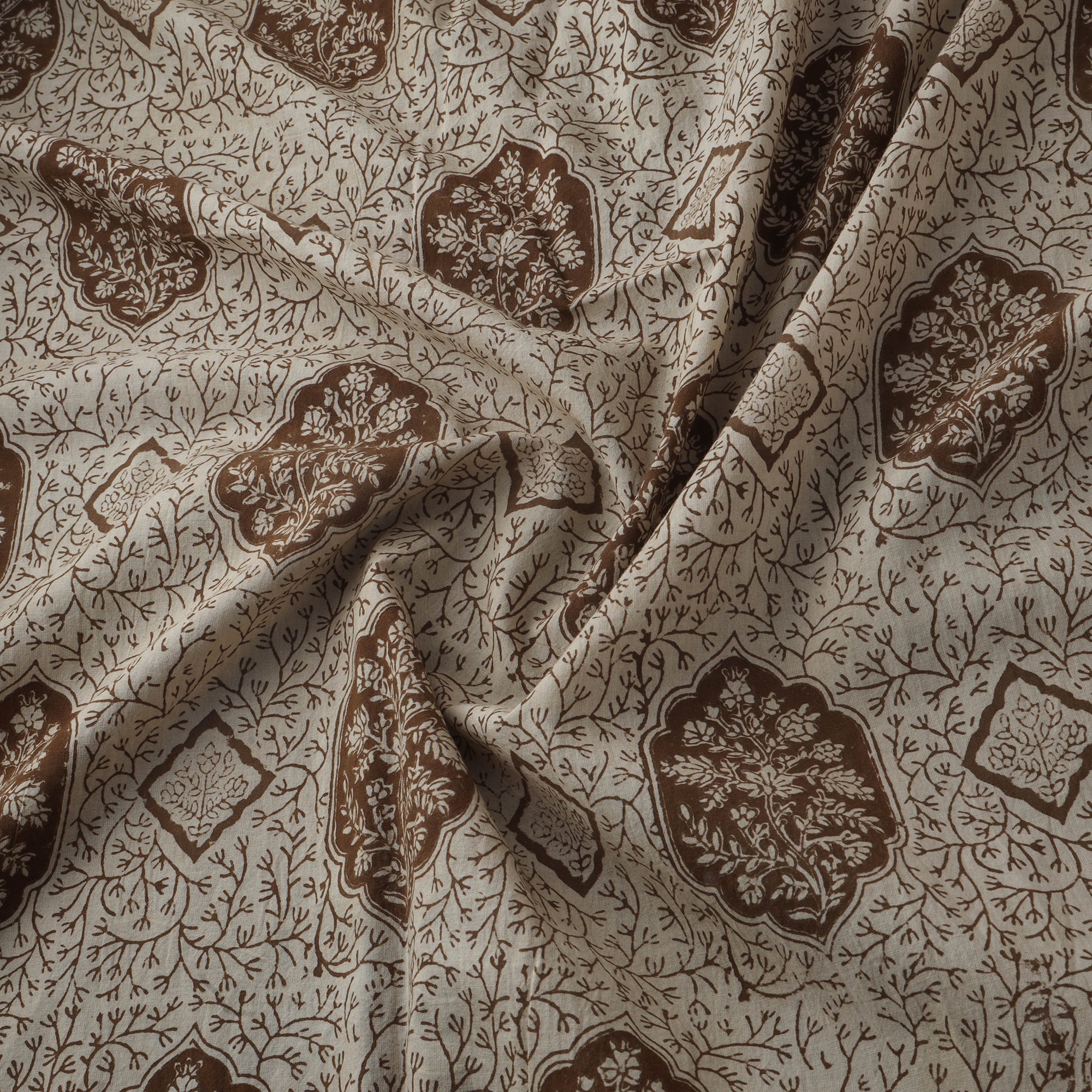Beige - Bagh Hand Block Print Natural Dyed Cotton Fabric 13 - Image 3