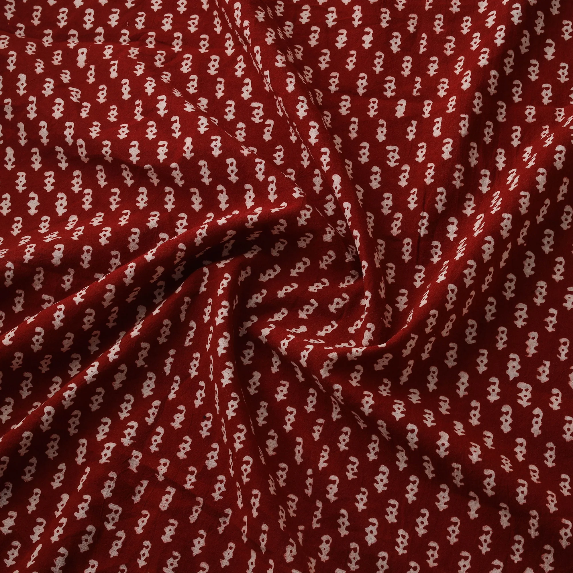 Red - Bagh Hand Block Print Natural Dyed Cotton Fabric 13 - Image 3