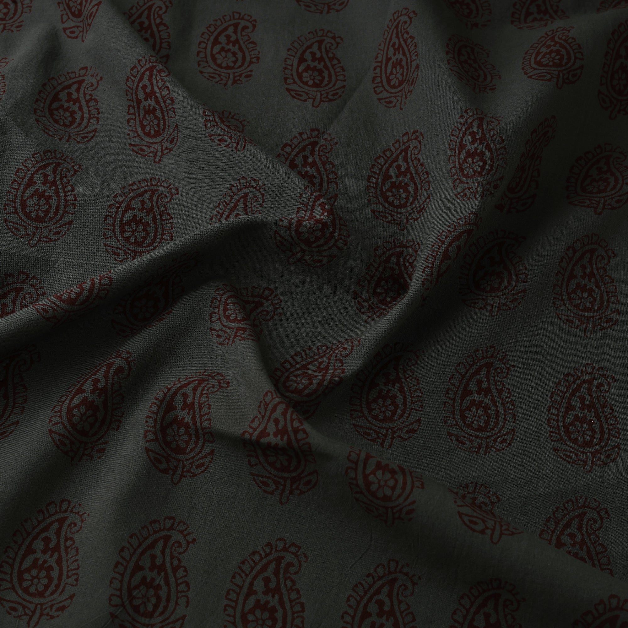 Green - Bagh Hand Block Print Natural Dyed Cotton Fabric 14 - Image 3