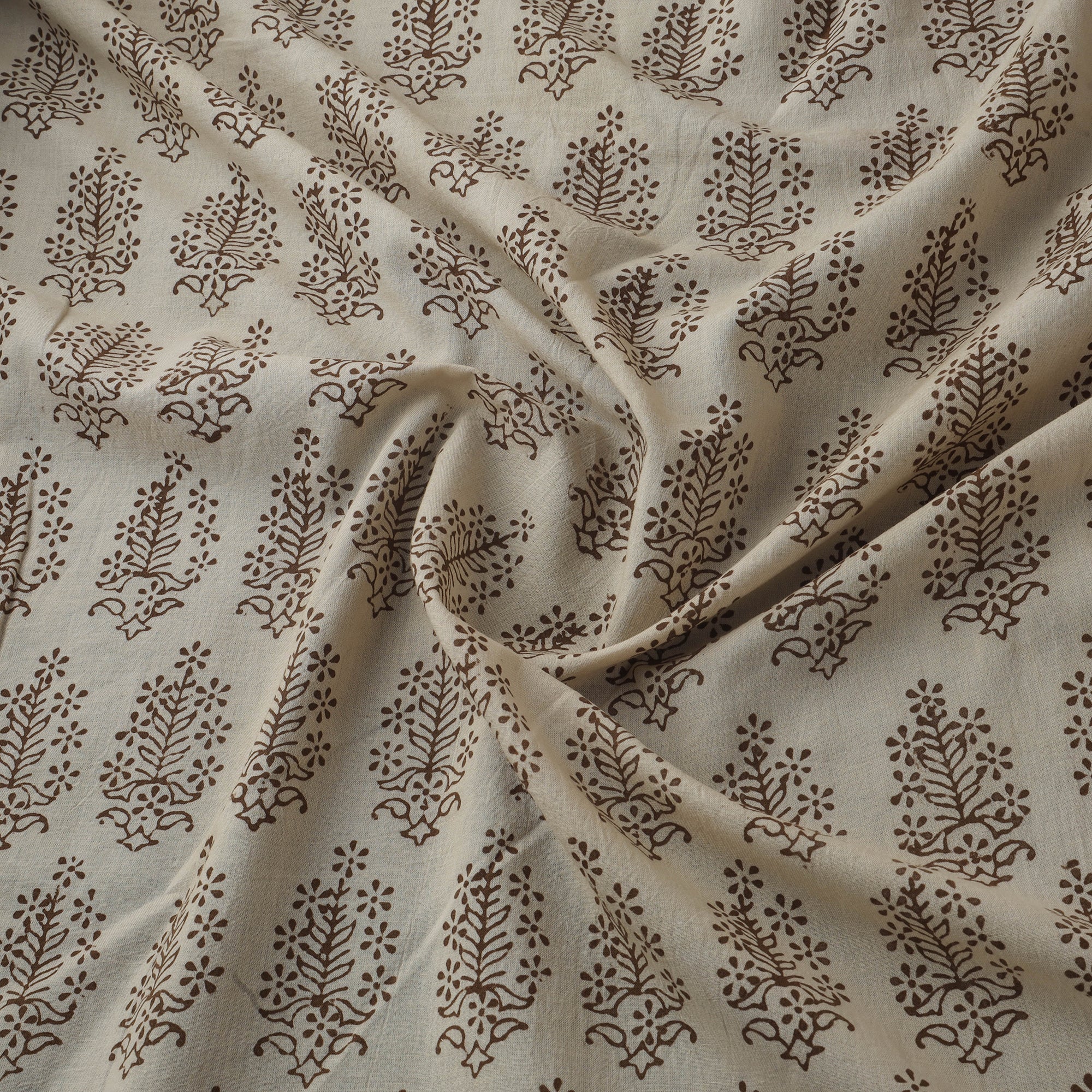 Beige - Bagh Hand Block Print Natural Dyed Cotton Fabric 14 - Image 3