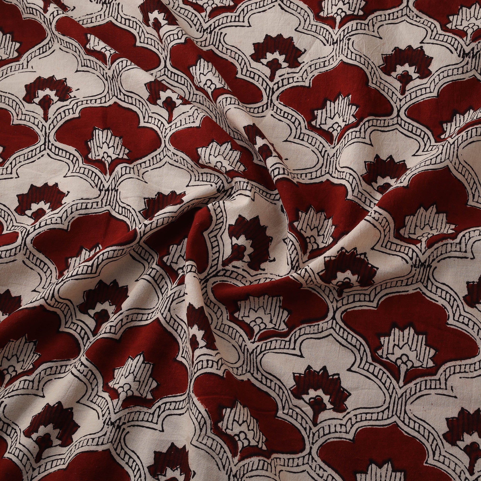 Red - Bagh Hand Block Print Natural Dyed Cotton Fabric 14 - Image 3