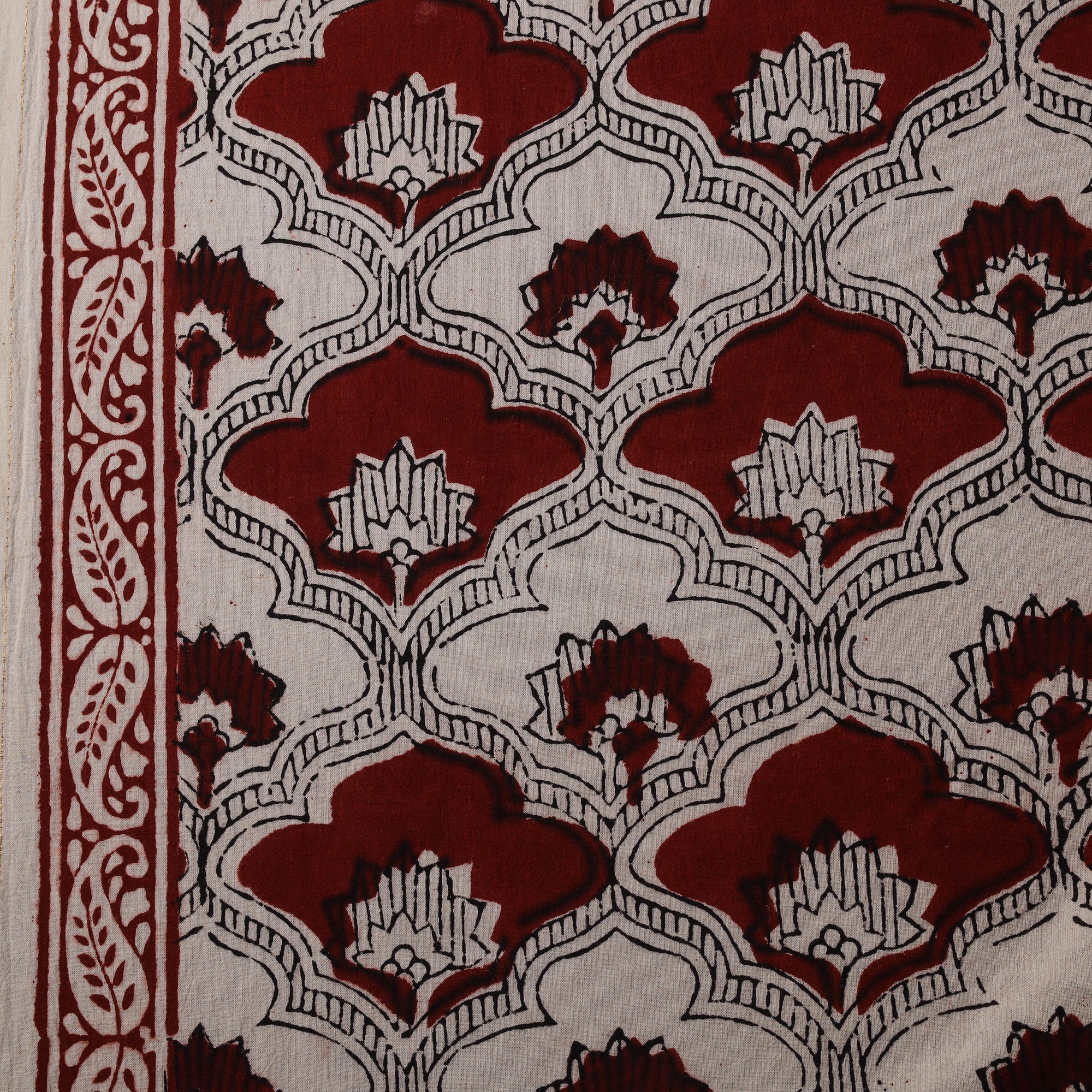 Red - Bagh Hand Block Print Natural Dyed Cotton Fabric 14 - Image 4