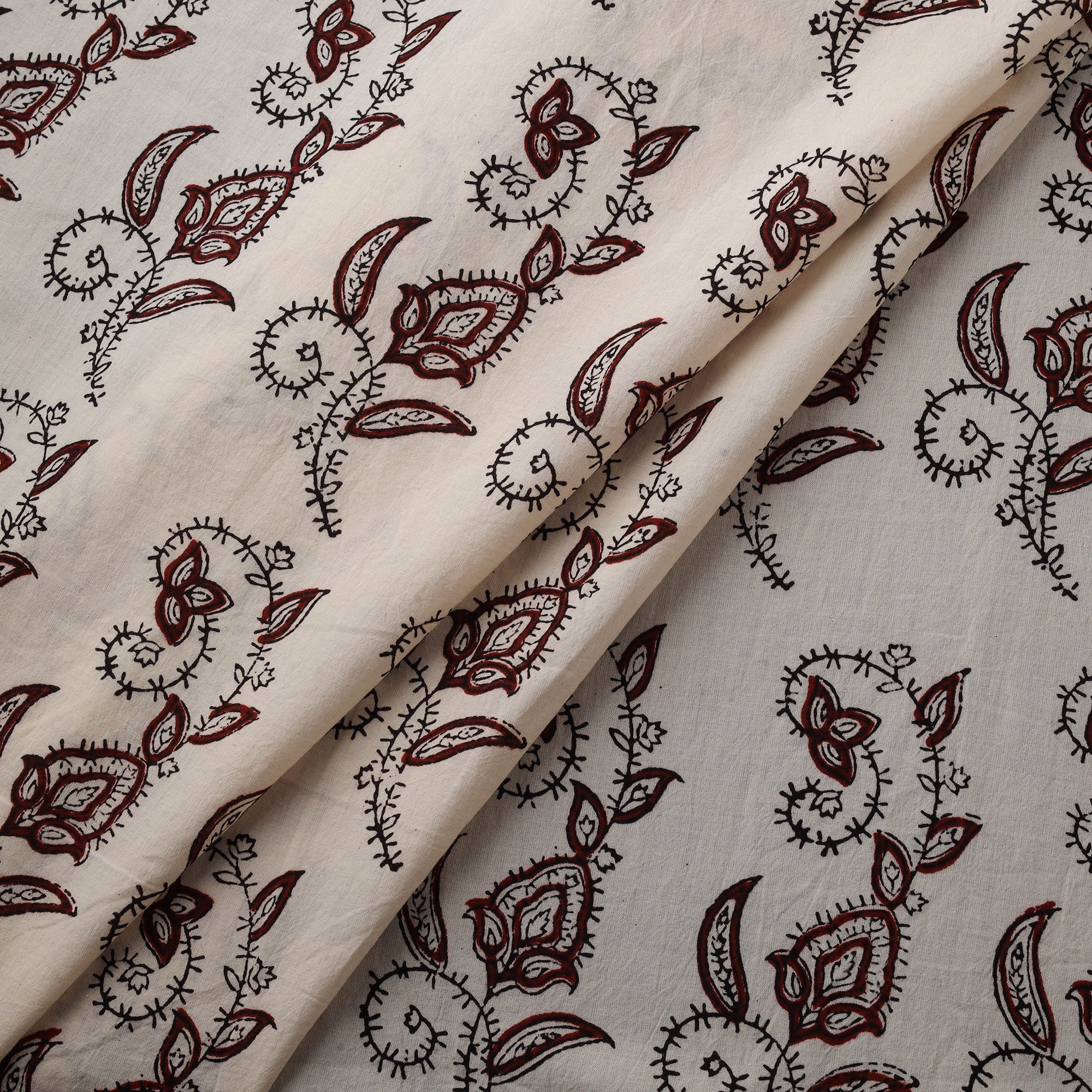 Beige - Cream - Bagh Hand Block Print Natural Dyed Cotton Fabric 15 - Image 2