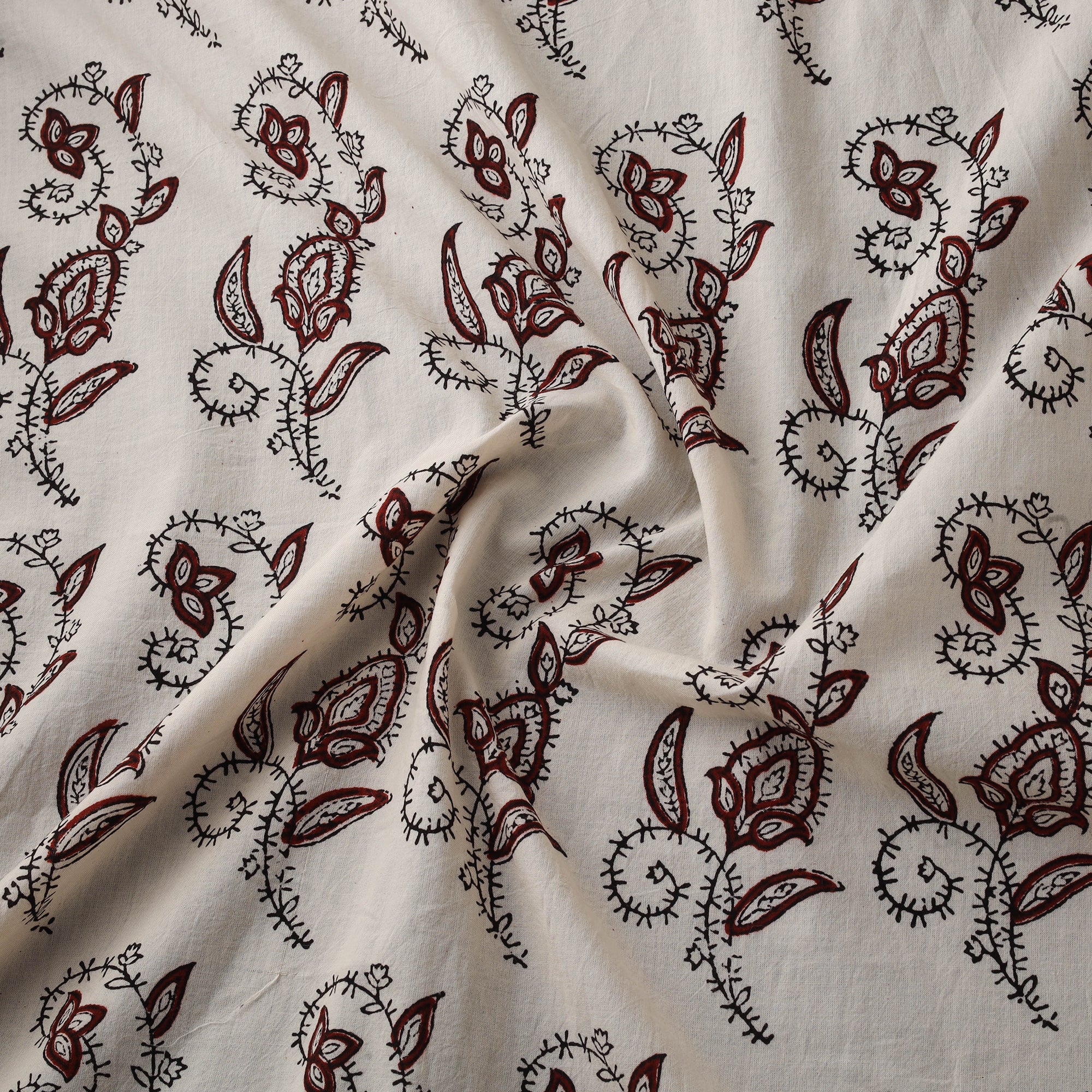 Beige - Cream - Bagh Hand Block Print Natural Dyed Cotton Fabric 15 - Image 3