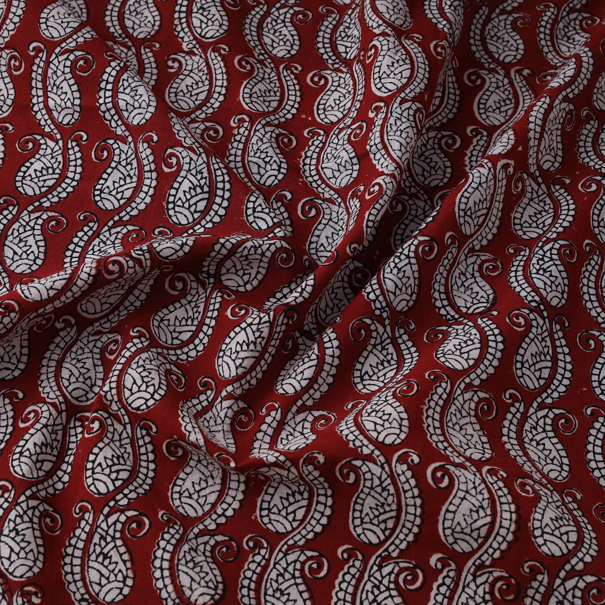 Red - Bagh Hand Block Print Natural Dyed Cotton Fabric 16 - Image 3
