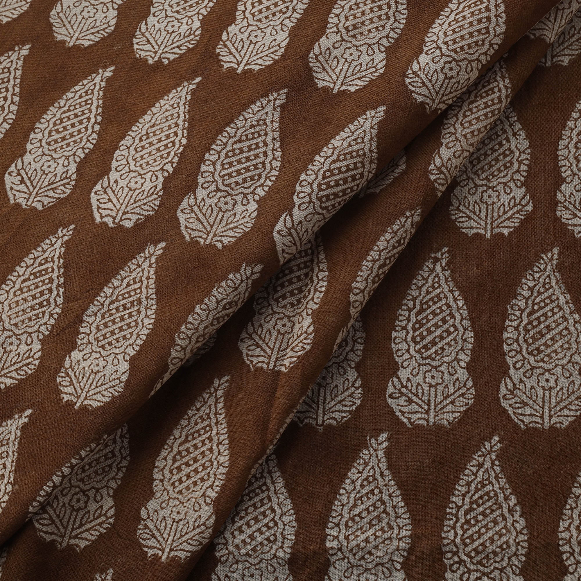 Brown - Bagh Hand Block Print Natural Dyed Cotton Fabric 16 - Image 2