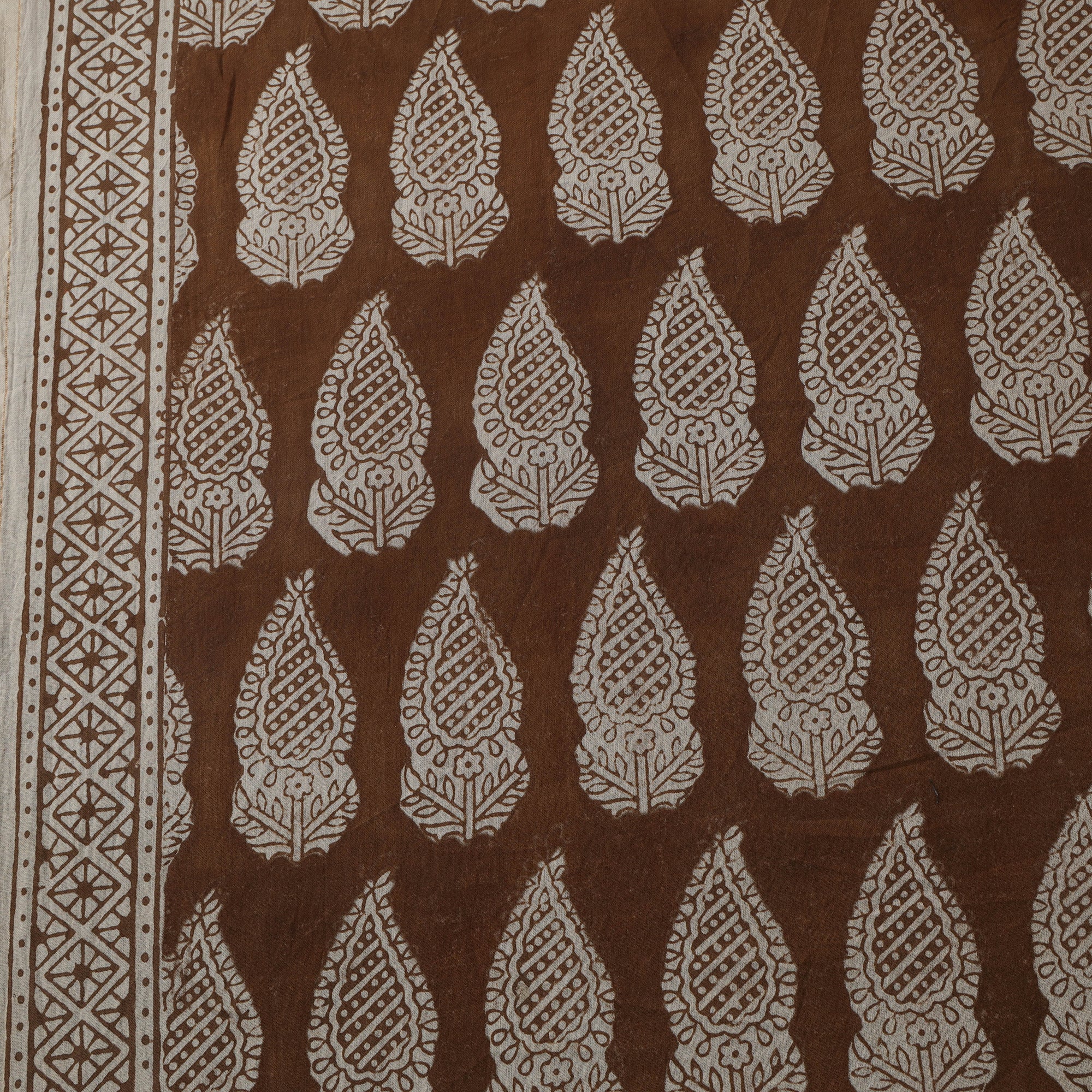 Brown - Bagh Hand Block Print Natural Dyed Cotton Fabric 16 - Image 4