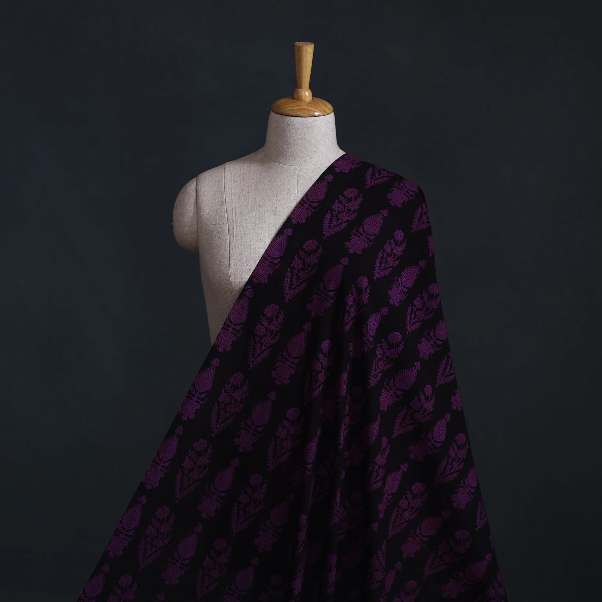 Black - Bagh Hand Block Print Natural Dyed Cotton Fabric 17 - Image 2