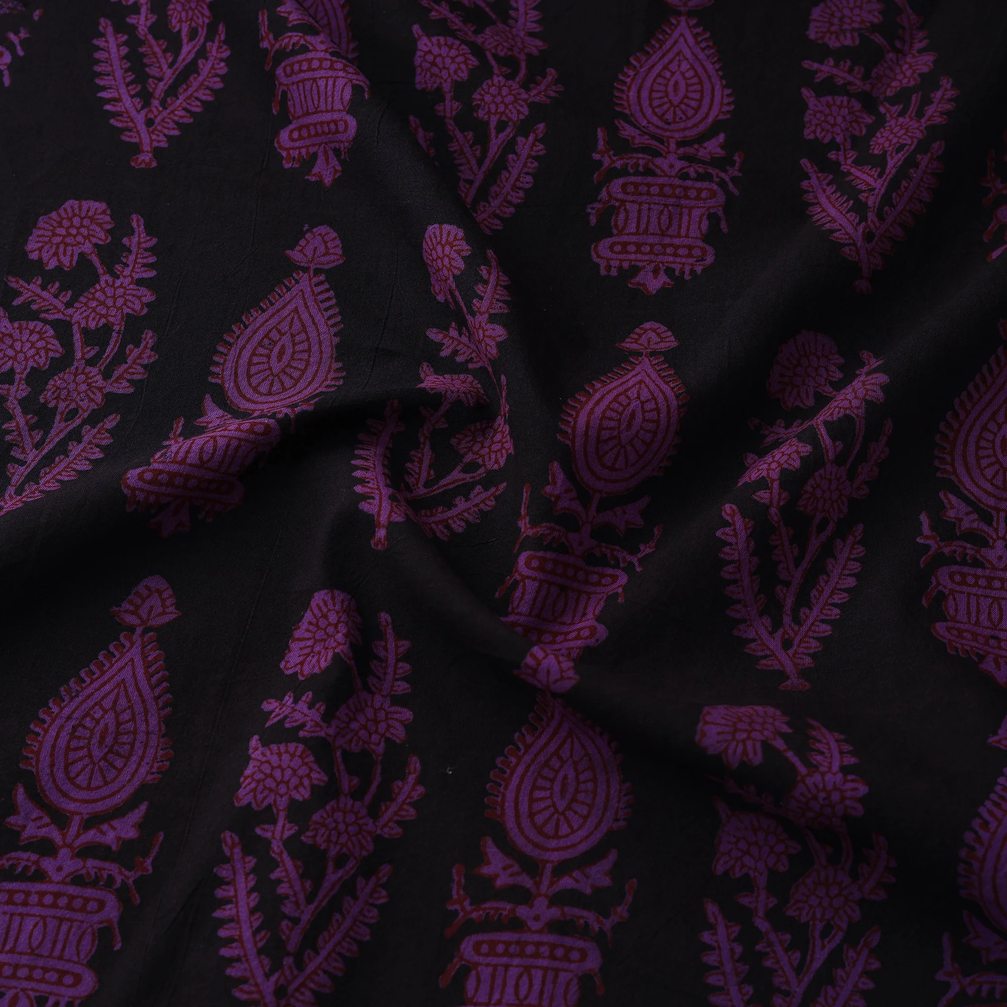 Black - Bagh Hand Block Print Natural Dyed Cotton Fabric 17 - Image 3
