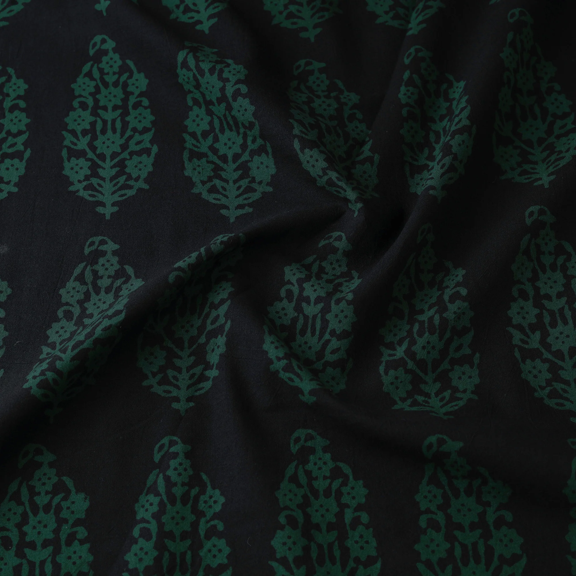 Black - Bagh Hand Block Print Natural Dyed Cotton Fabric 20 - Image 3