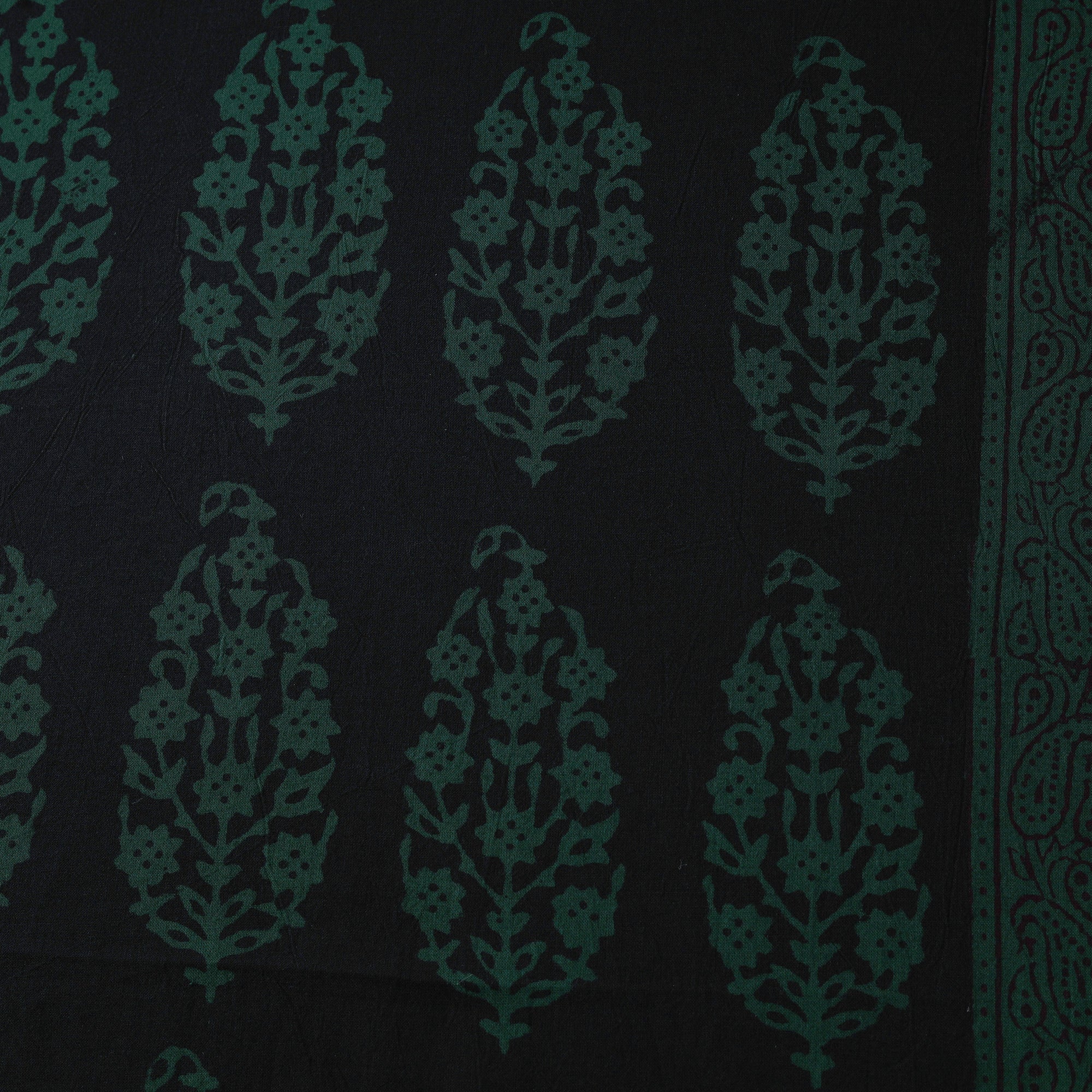Black - Bagh Hand Block Print Natural Dyed Cotton Fabric 20 - Image 4