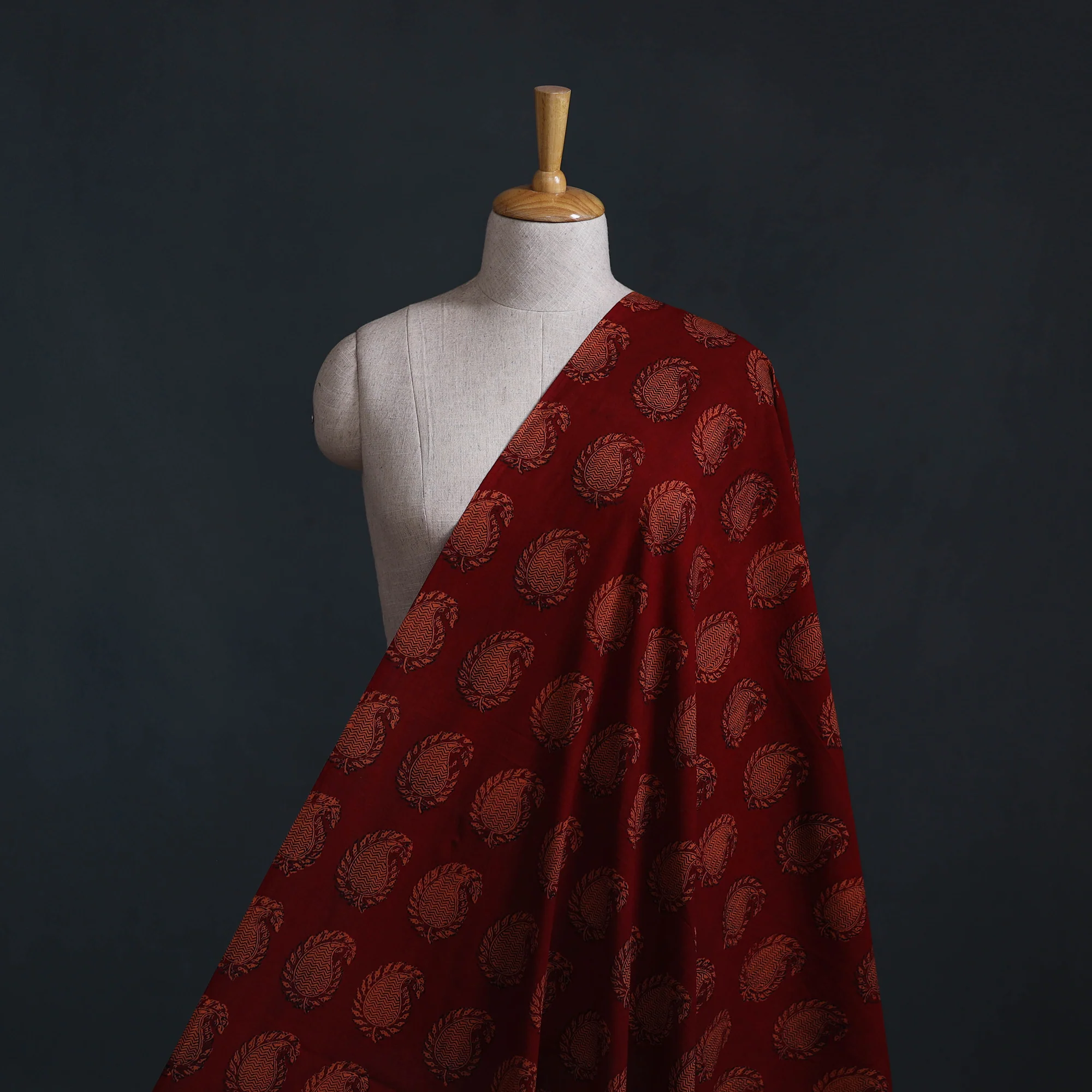 Red - Bagh Hand Block Print Natural Dyed Cotton Fabric 22 - Image 2