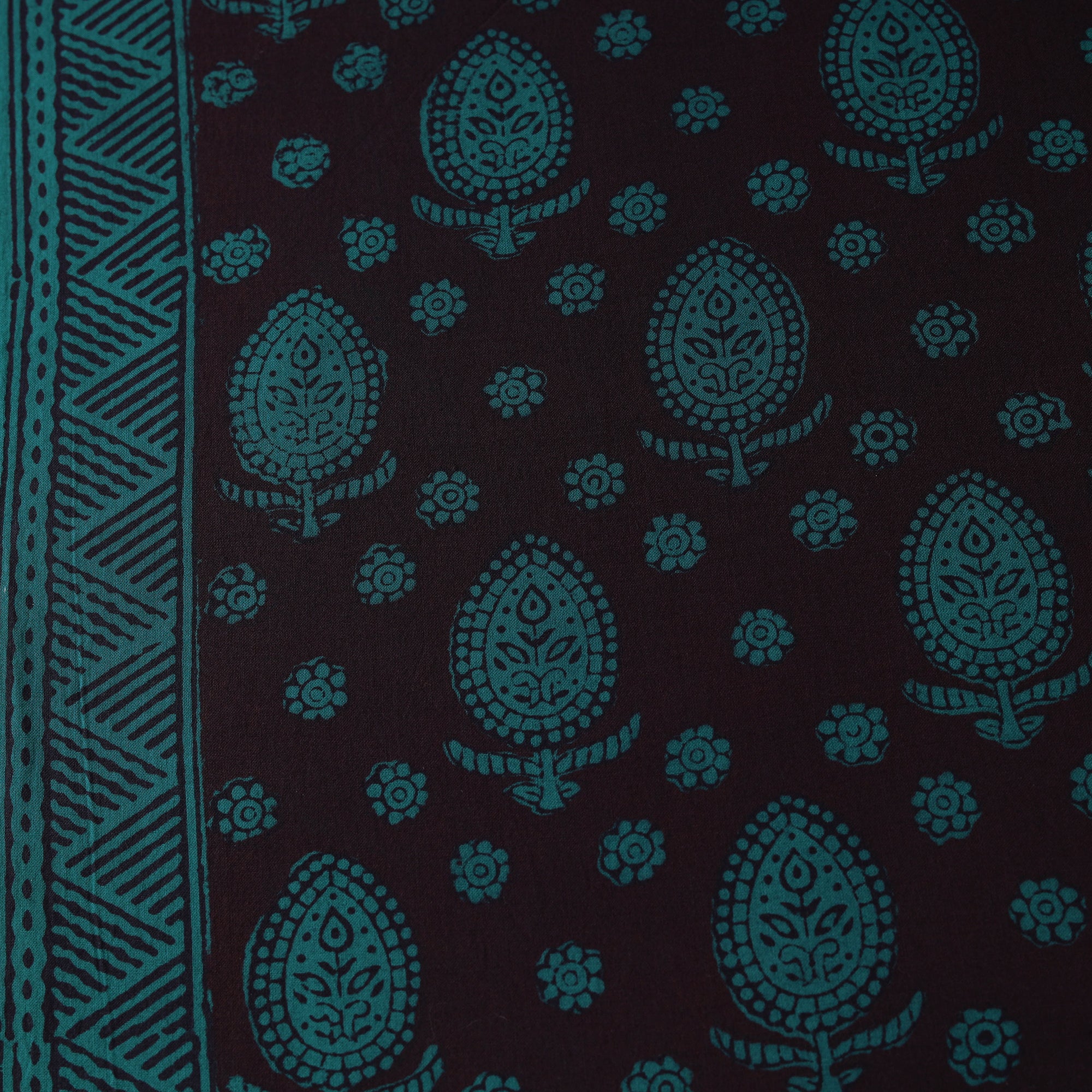 Black - Bagh Hand Block Print Natural Dyed Cotton Fabric 22 - Image 4