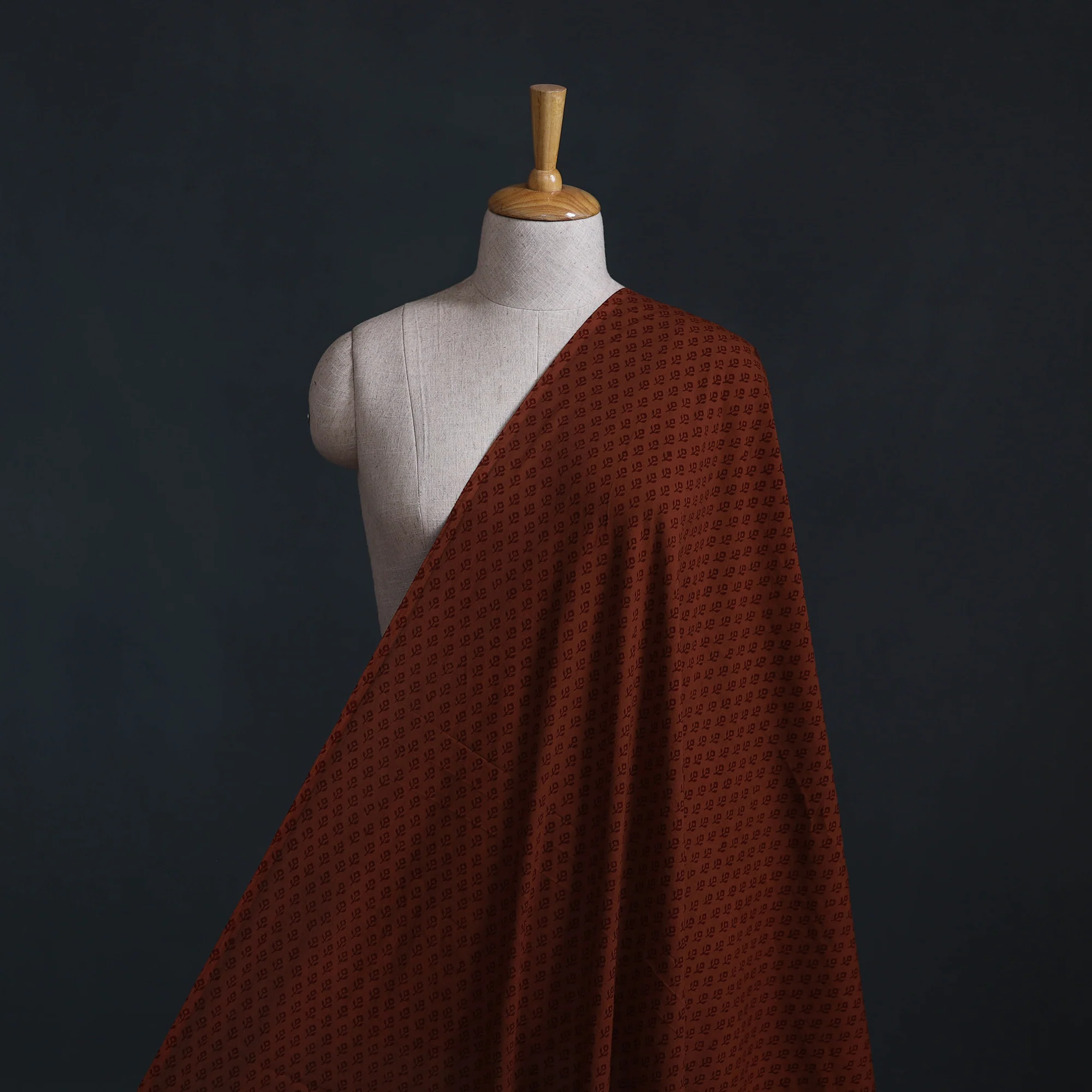 Brown - Bagh Hand Block Print Natural Dyed Cotton Fabric 23 - Image 2