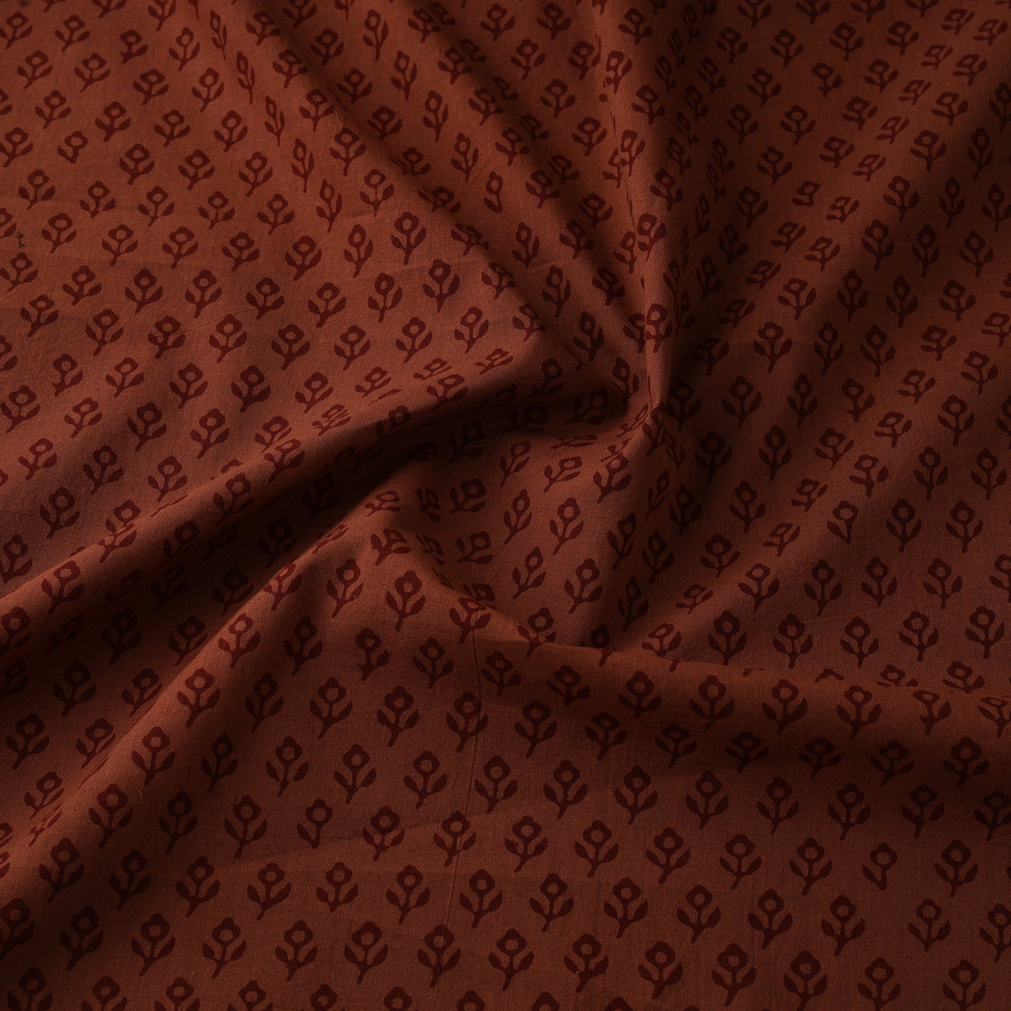 Brown - Bagh Hand Block Print Natural Dyed Cotton Fabric 23 - Image 3