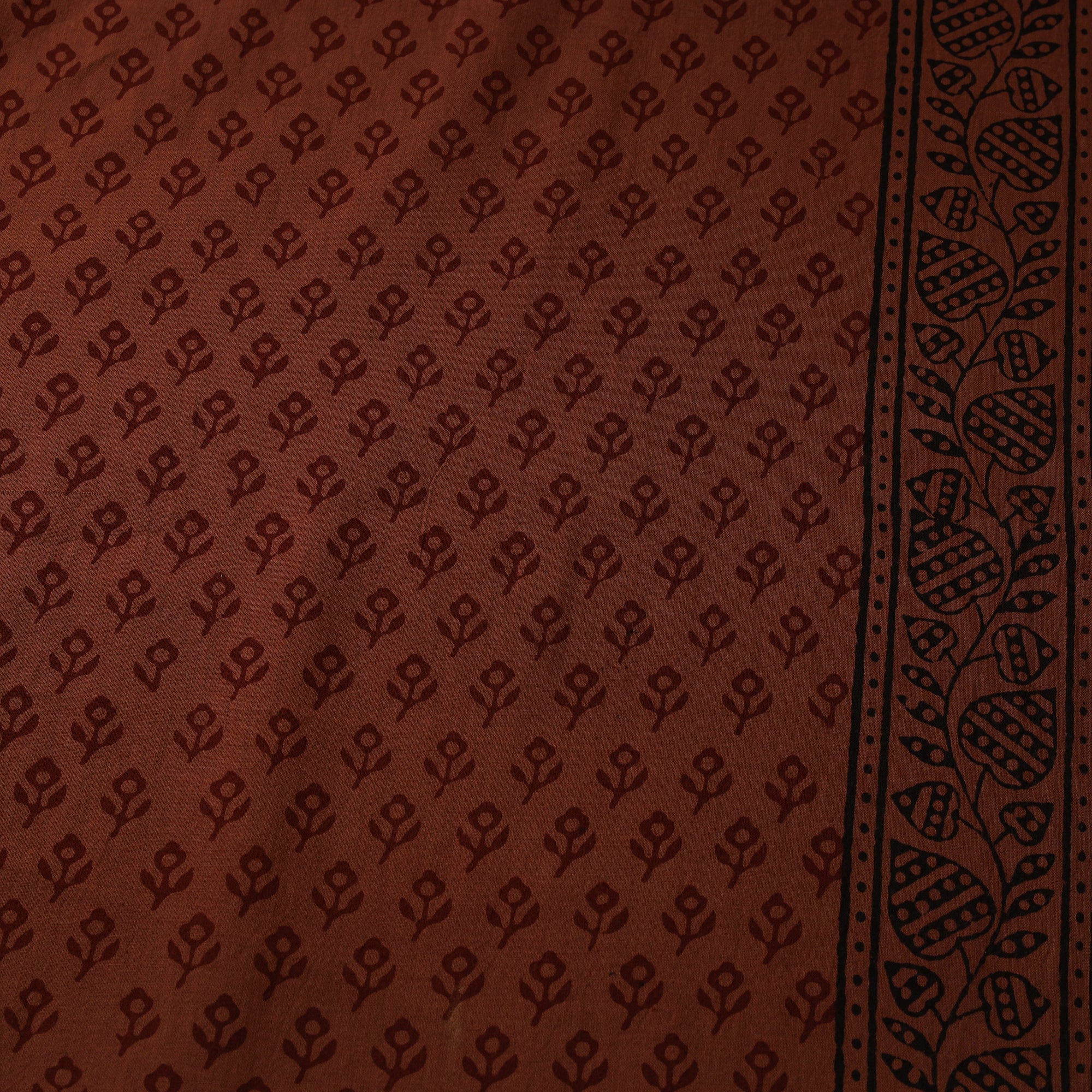 Brown - Bagh Hand Block Print Natural Dyed Cotton Fabric 23 - Image 4