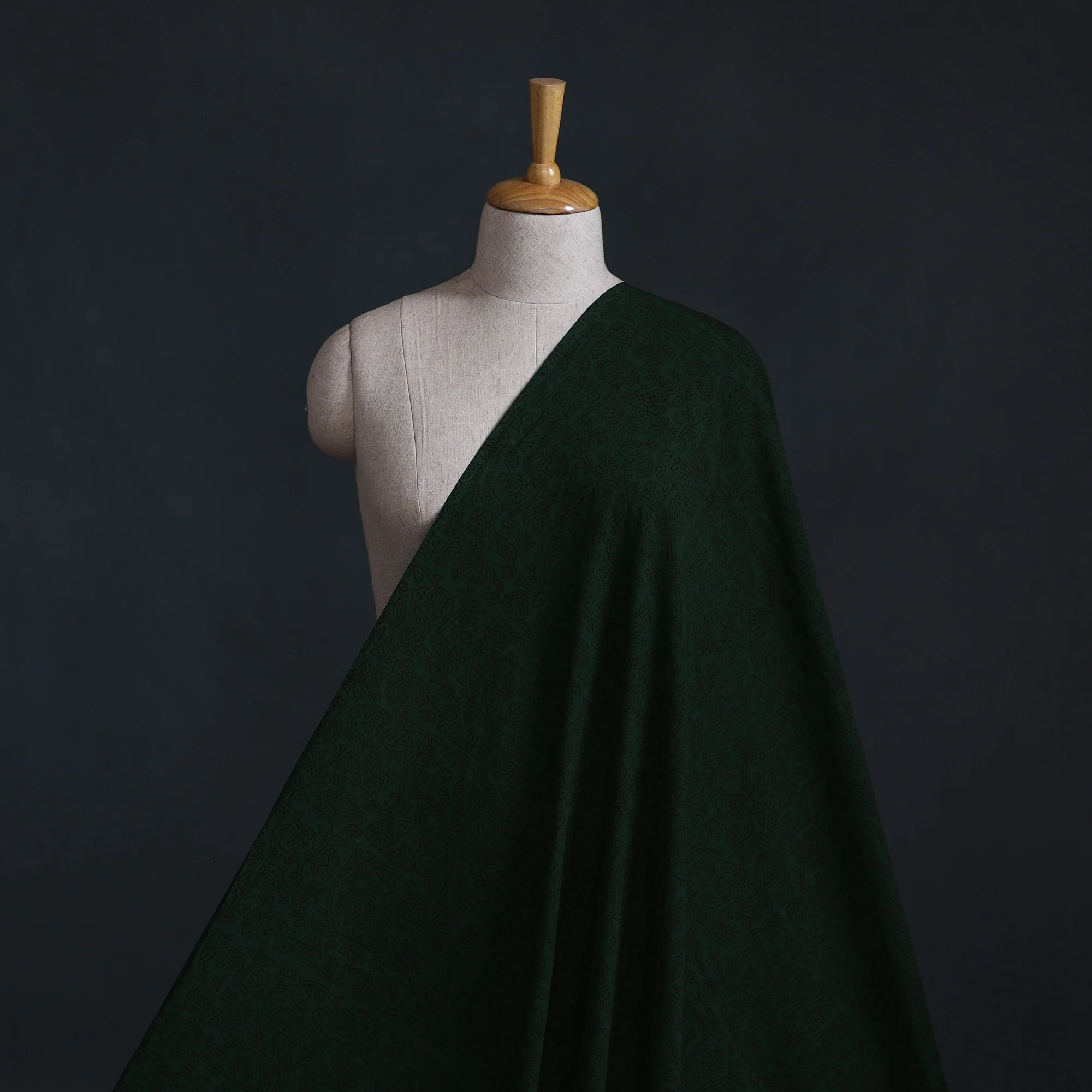 Green - Bagh Hand Block Print Natural Dyed Cotton Fabric 24 - Image 2