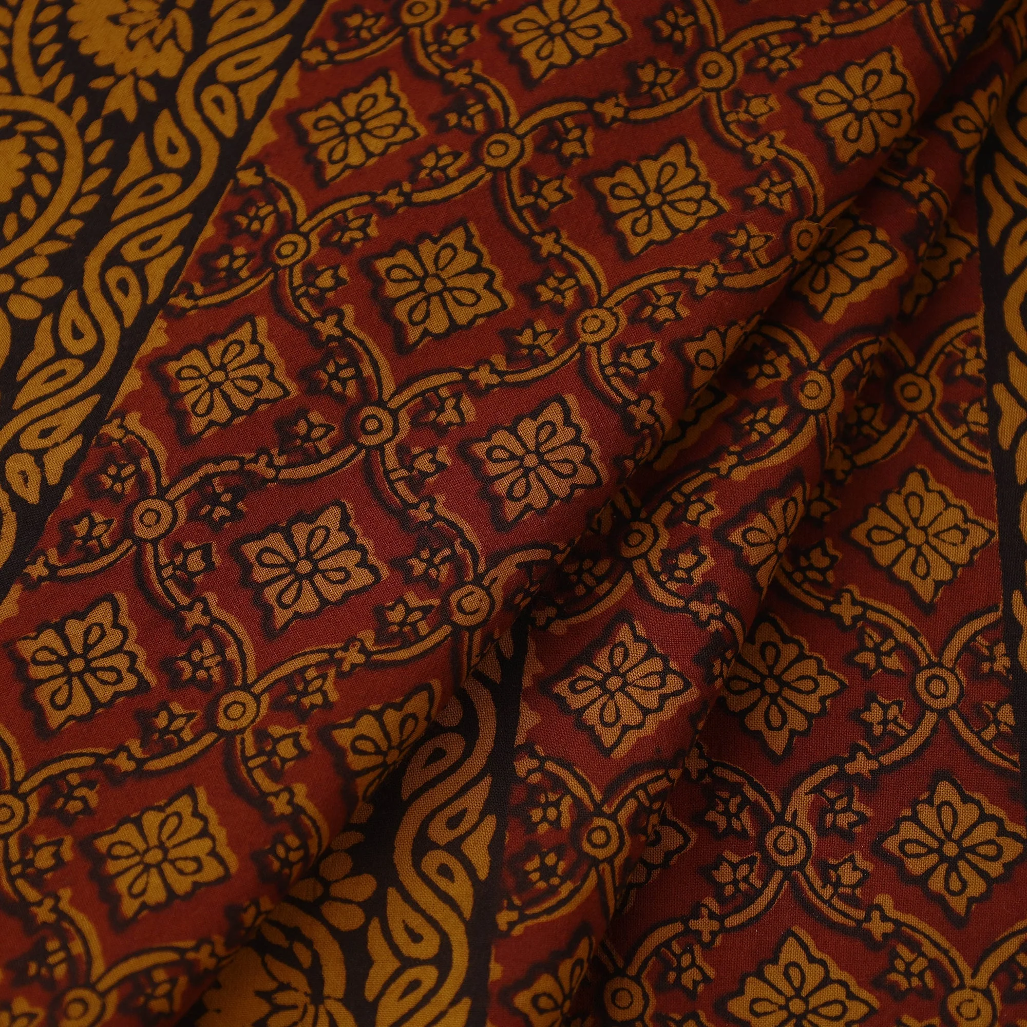 Maroon - Bagh Hand Block Print Natural Dyed Cotton Fabric 46 - Image 2