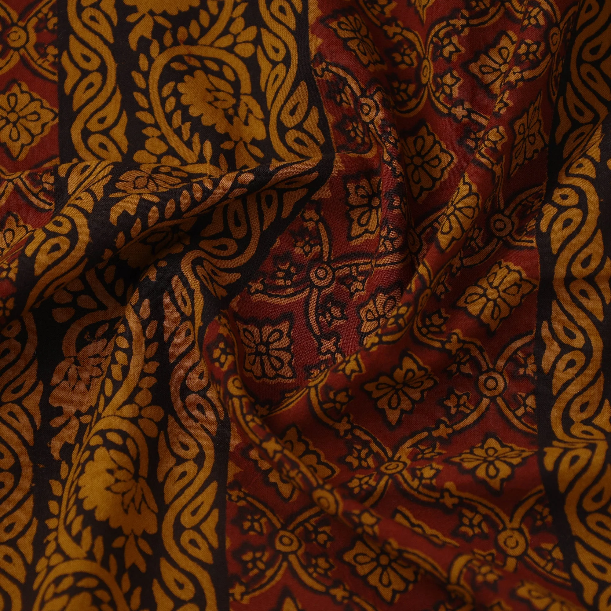 Maroon - Bagh Hand Block Print Natural Dyed Cotton Fabric 46 - Image 3