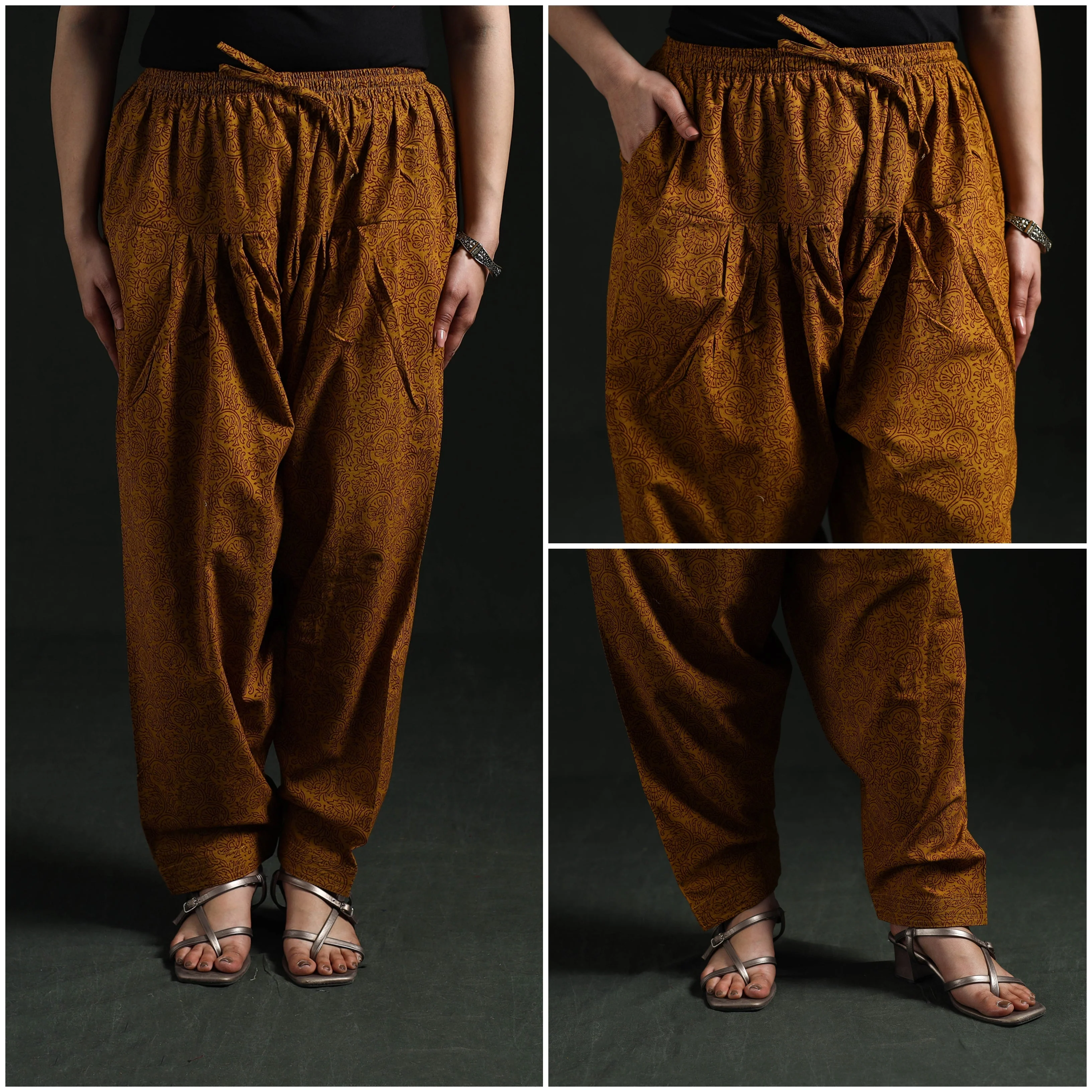 Brown - Bagh Hand Block Print Natural Dyed Cotton Salwar 10 - Image 3