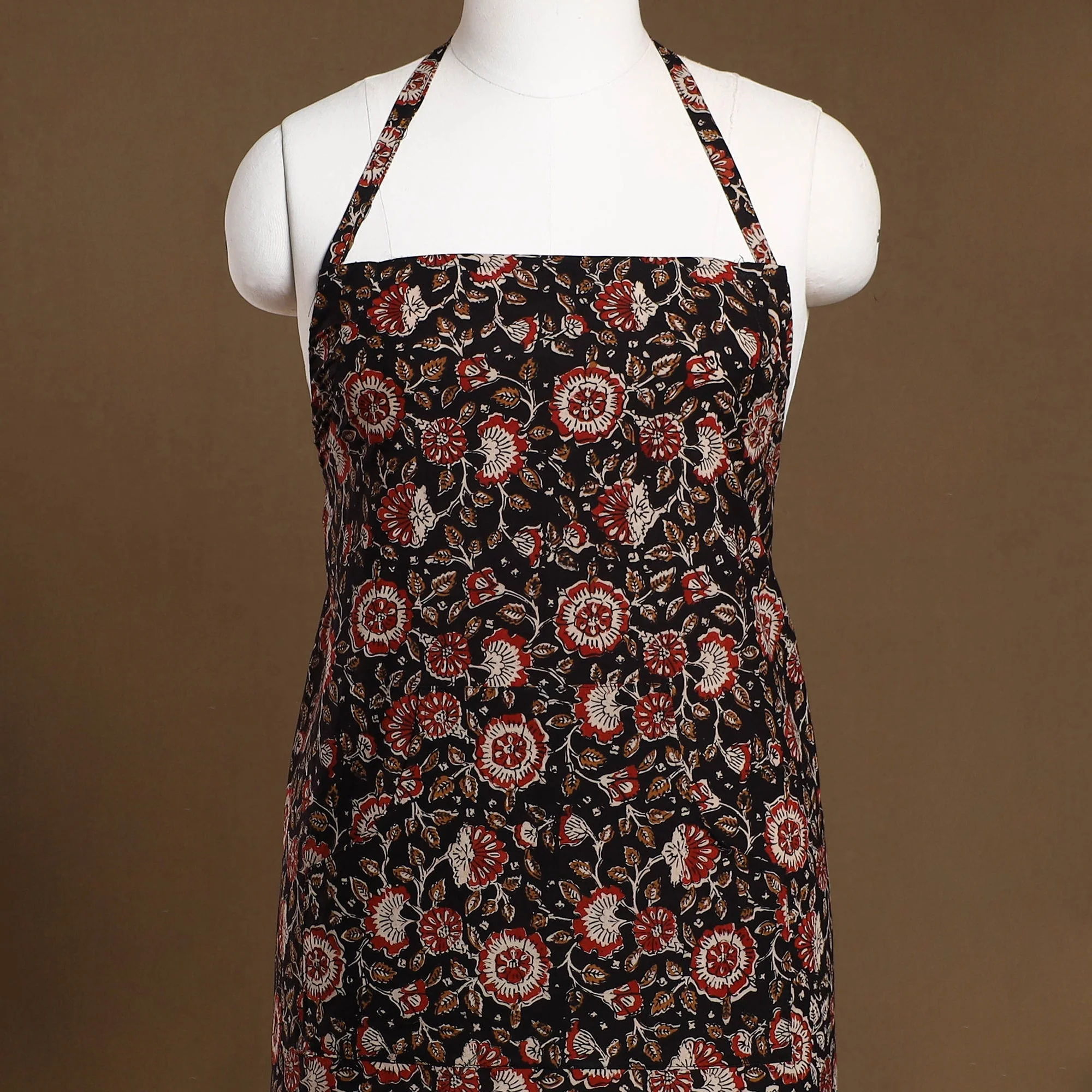 Black - Bagru Hand Block Print Natural Dyed Apron with Pocket 19 - Image 2