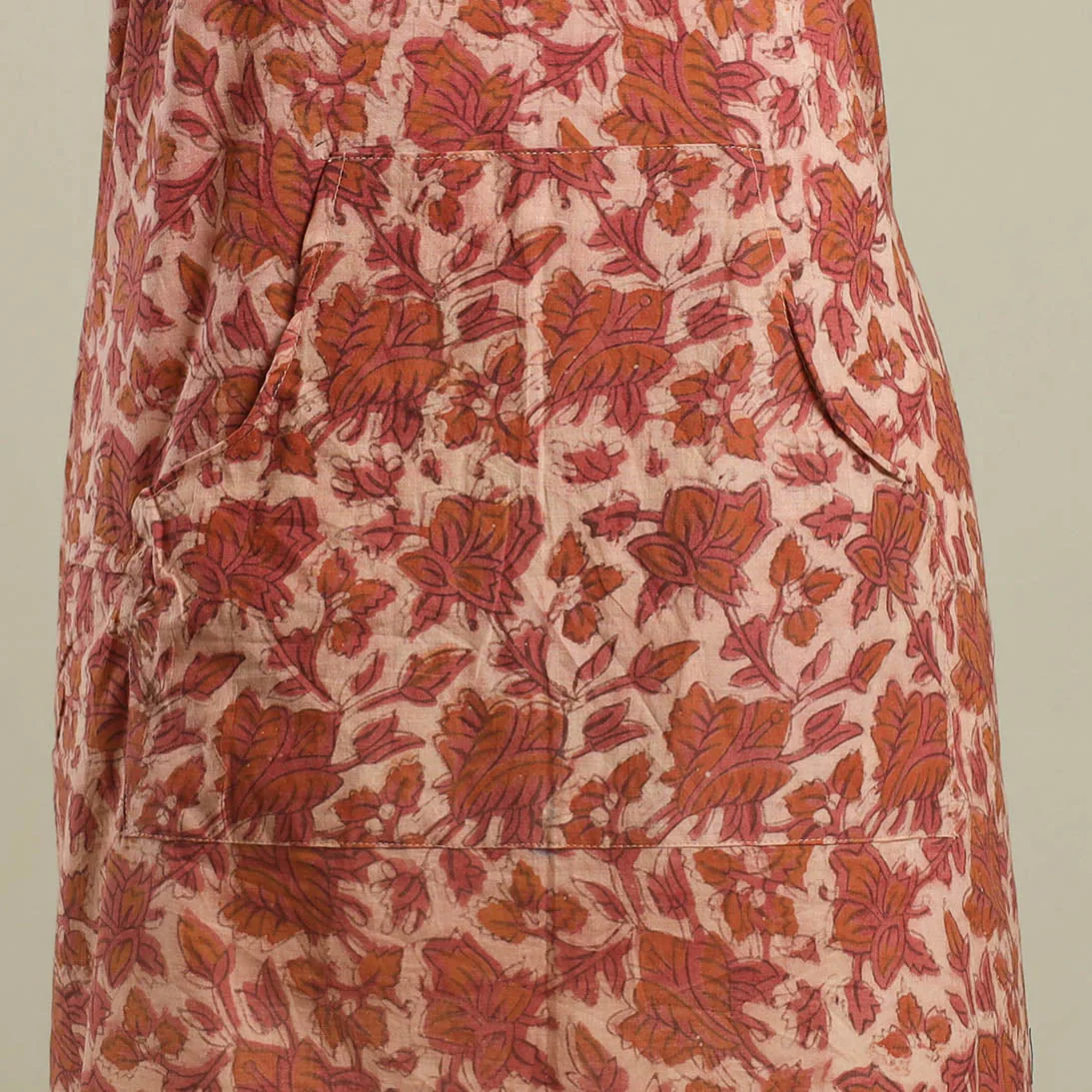 Pink - Bagru Hand Block Print Natural Dyed Apron with Pocket 28 - Image 3