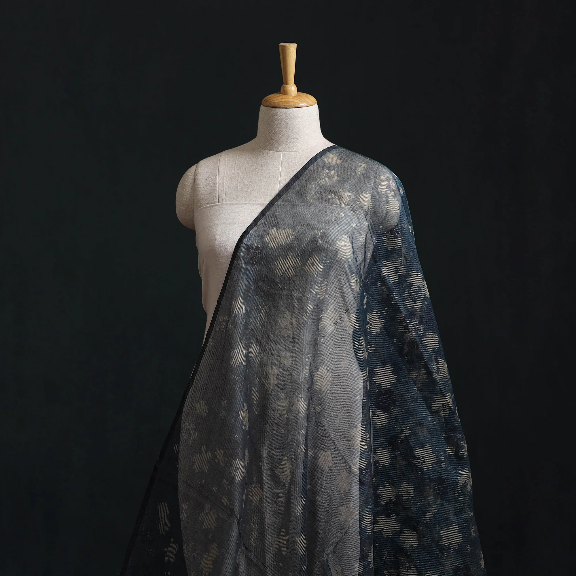 Blue - Bagru Indigo Hand Block Print Kota Doria Natural Dyed Cotton Fabric 03 - Image 2