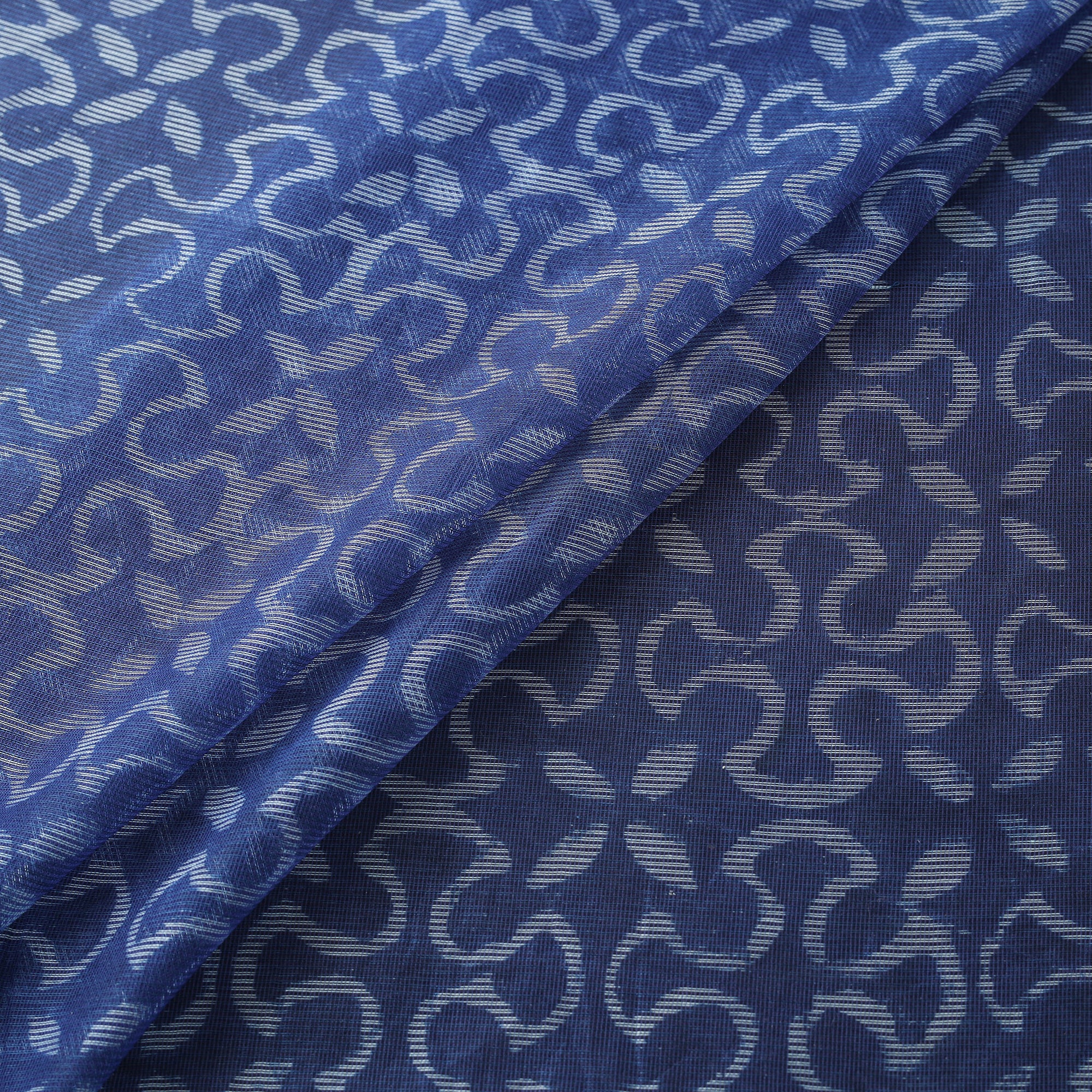 Blue - Bagru Indigo Hand Block Print Kota Doria Natural Dyed Cotton Fabric 04