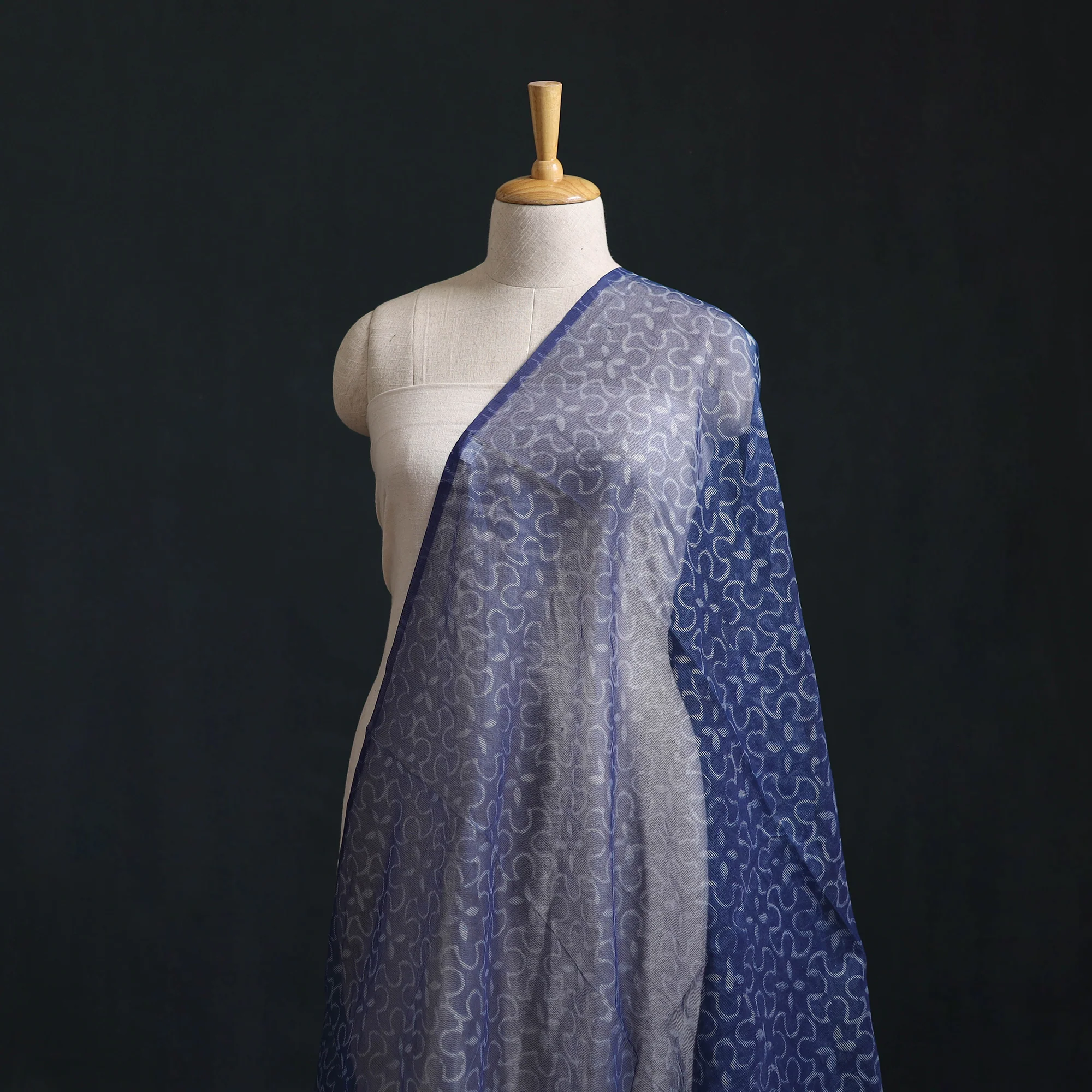 Blue - Bagru Indigo Hand Block Print Kota Doria Natural Dyed Cotton Fabric 04 - Image 2