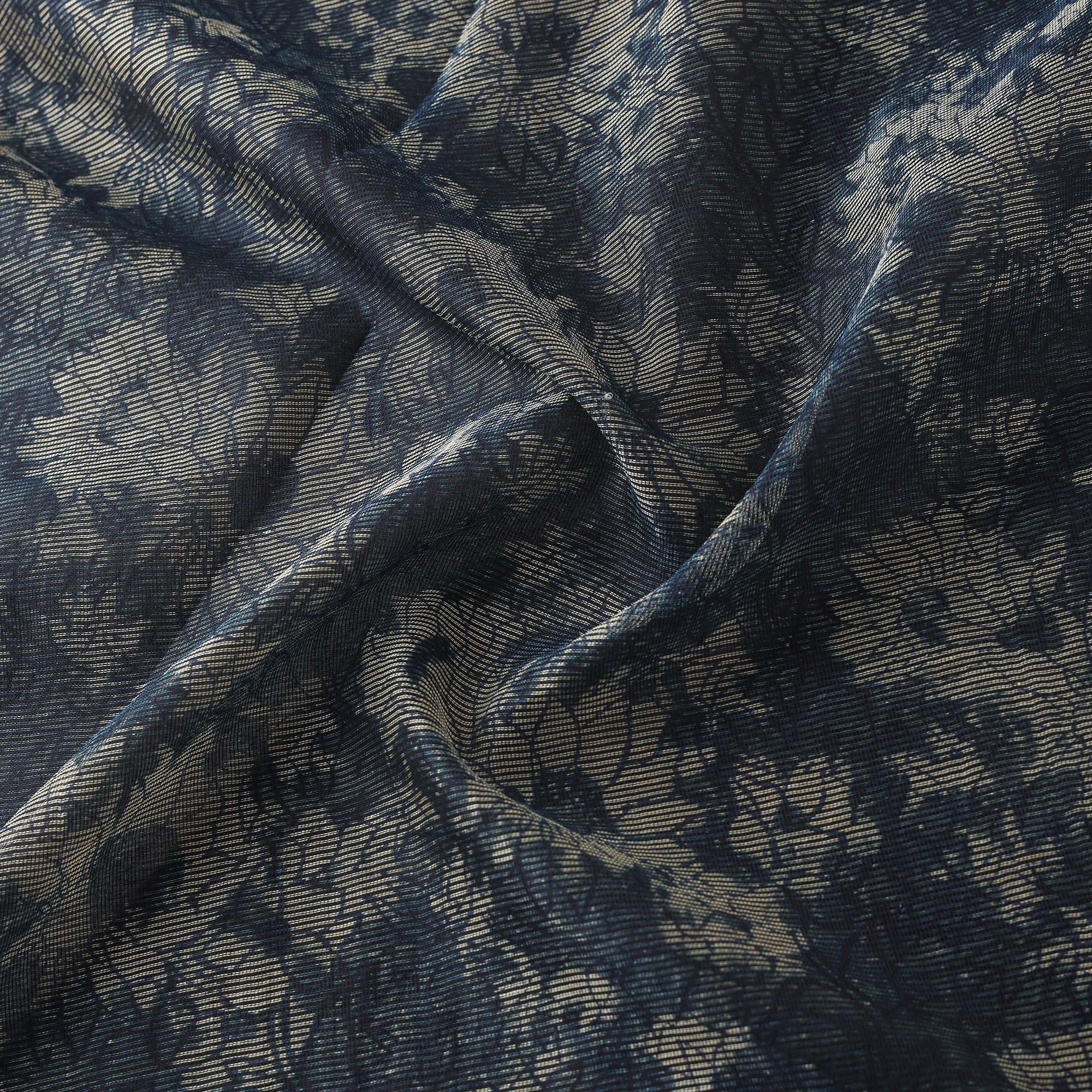Blue - Bagru Indigo Hand Block Print Kota Doria Natural Dyed Cotton Fabric 05 - Image 3