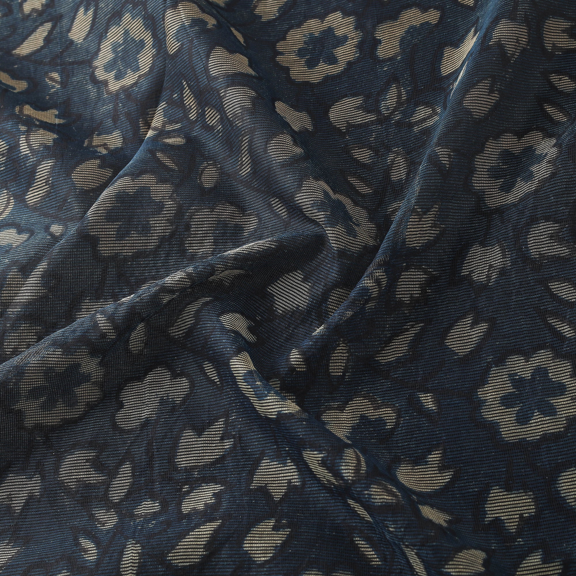 Blue - Bagru Indigo Hand Block Print Kota Doria Natural Dyed Cotton Fabric 06 - Image 3