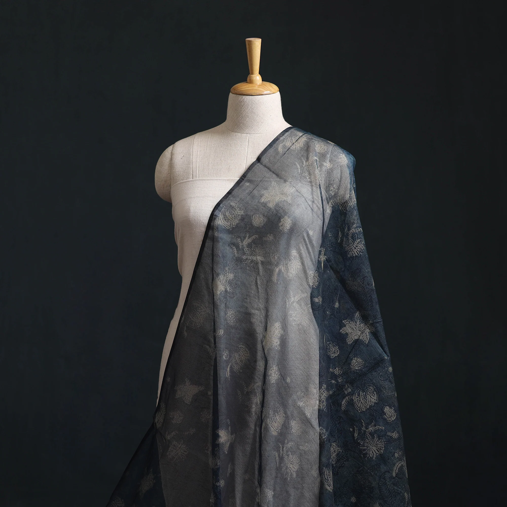 Blue - Bagru Indigo Hand Block Print Kota Doria Natural Dyed Cotton Fabric 07 - Image 2