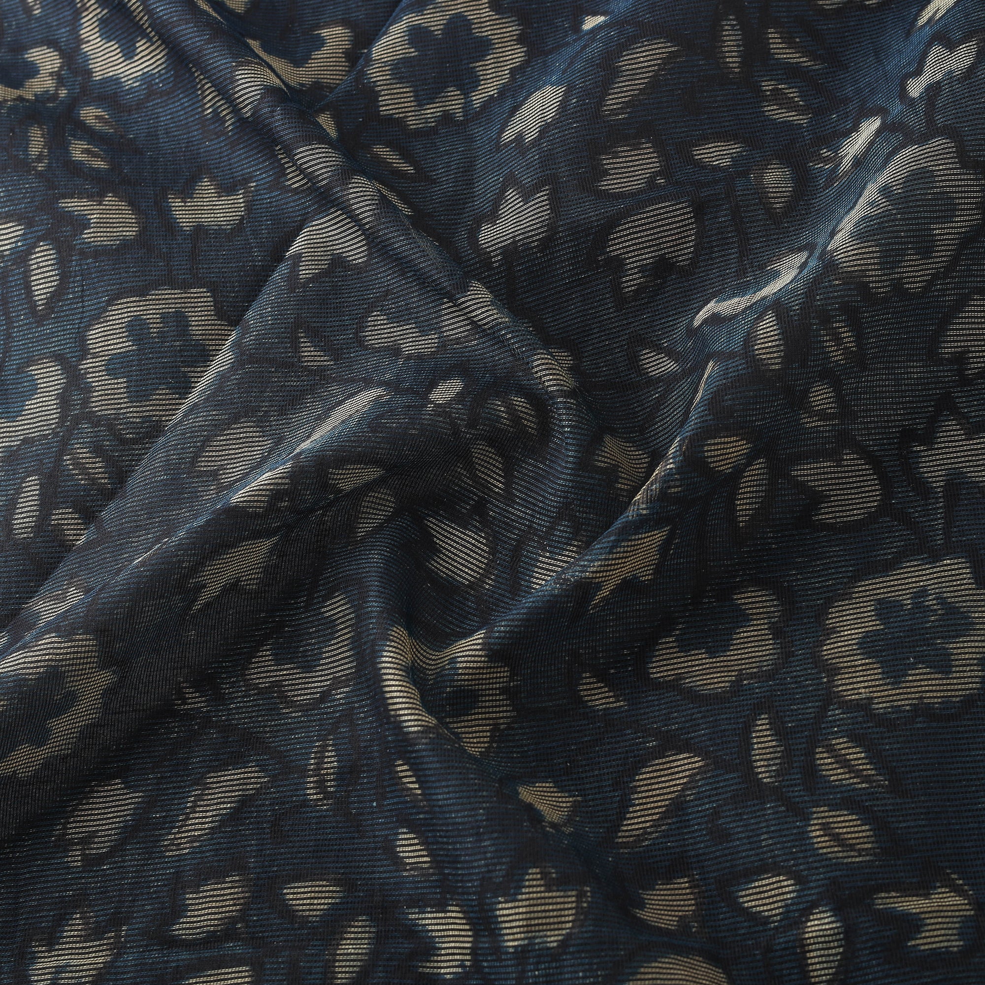Blue - Bagru Indigo Hand Block Print Kota Doria Natural Dyed Cotton Fabric 11 - Image 3