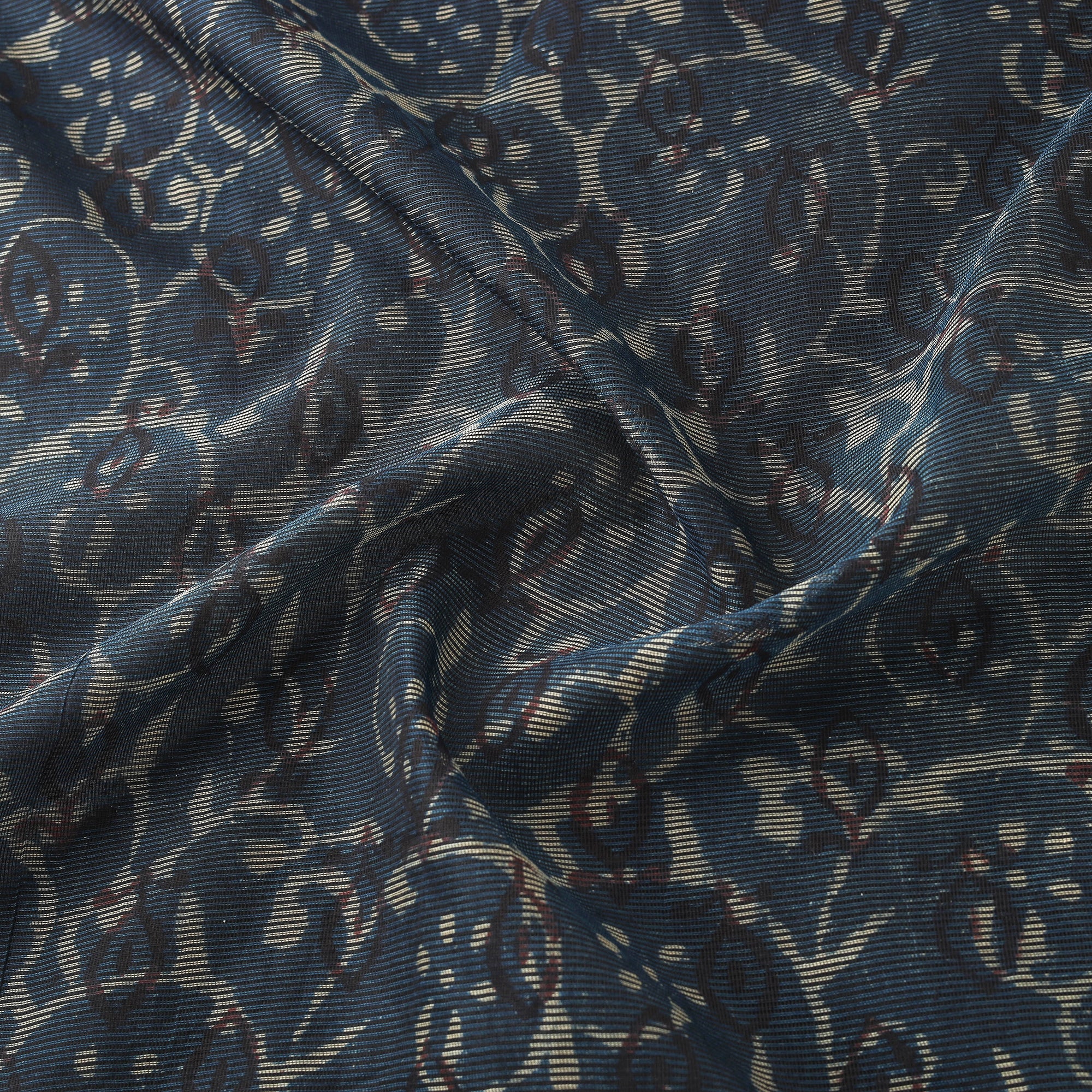 Blue - Bagru Indigo Hand Block Print Kota Doria Natural Dyed Cotton Fabric 12 - Image 3