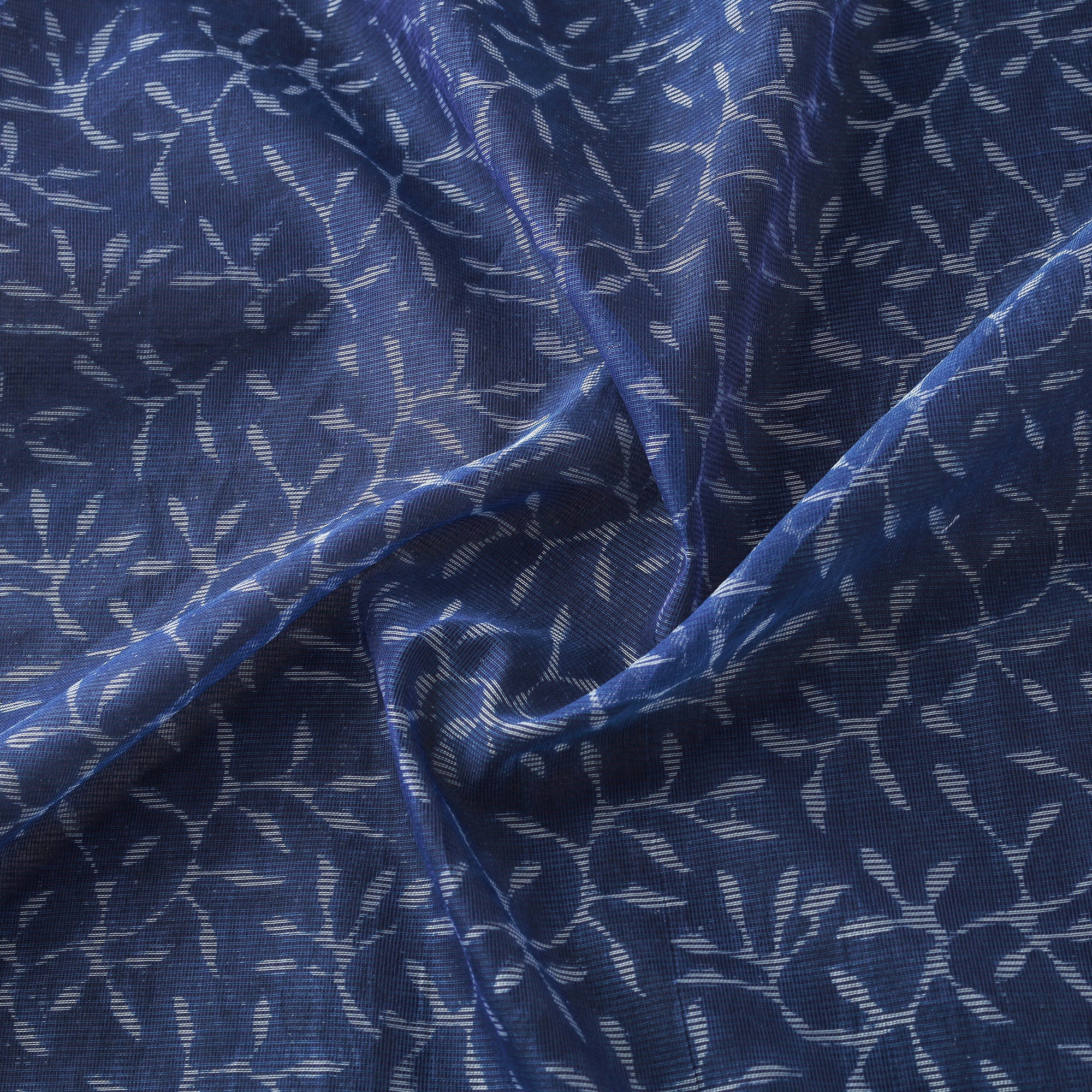 Blue - Bagru Indigo Hand Block Print Kota Doria Natural Dyed Cotton Fabric 13 - Image 3