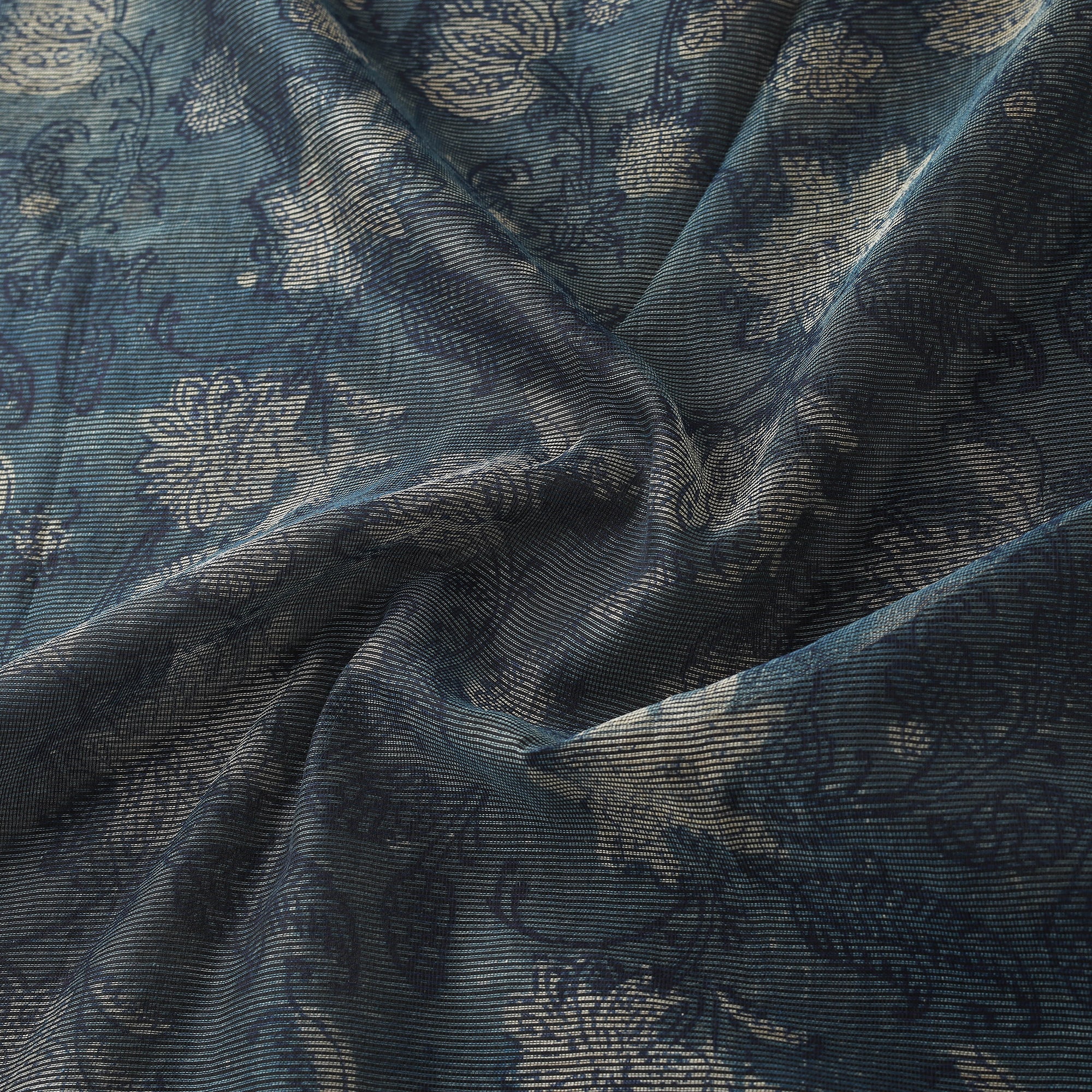 Blue - Bagru Indigo Hand Block Print Kota Doria Natural Dyed Cotton Fabric 15 - Image 3